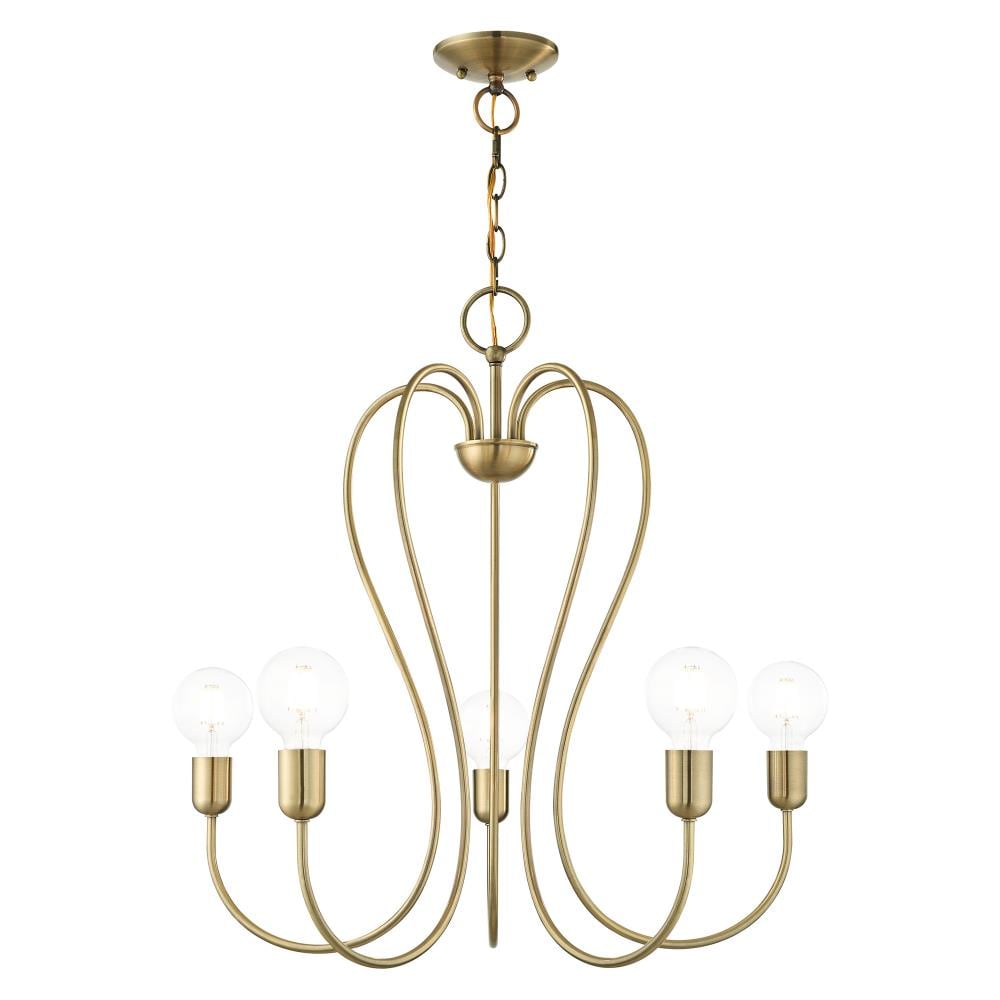 Livex Lighting 41365-01 Lucerne 5 -Light Antique Brass Traditional For Use in Bathrooms, Bedrooms, Dining Rooms, Foyers, Kitchens, Living Rooms Chandelier