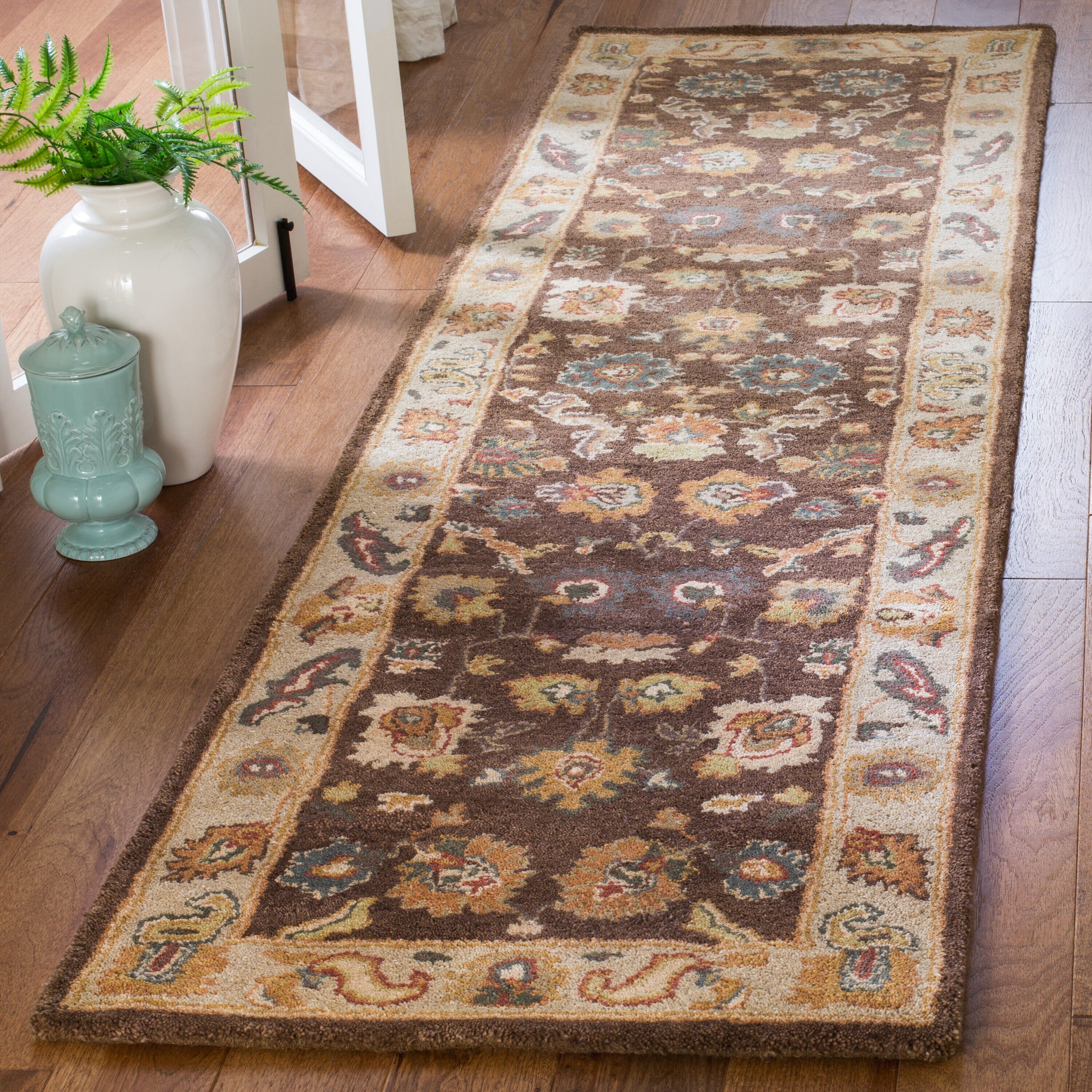  Brg136 Brown/Ivory Traditional 2ft-3in x 10ft Runner Rug
