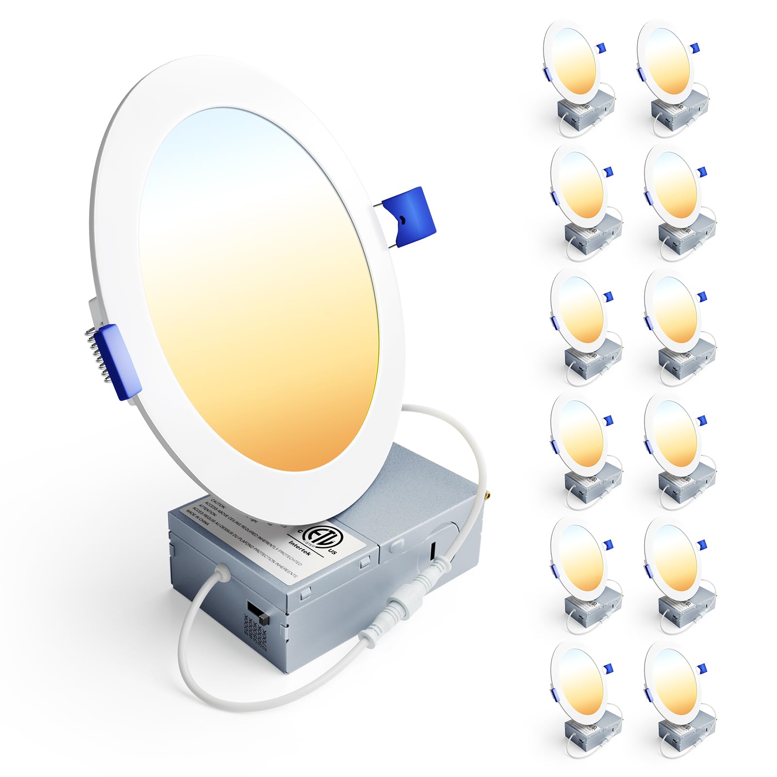 Aoibox  12 Pack 6 in Canless LED Recessed Ceiling Light 5CCT 2700K 5000K Selectable 1200 lm 12 W Dimmable IC Rated Wafer