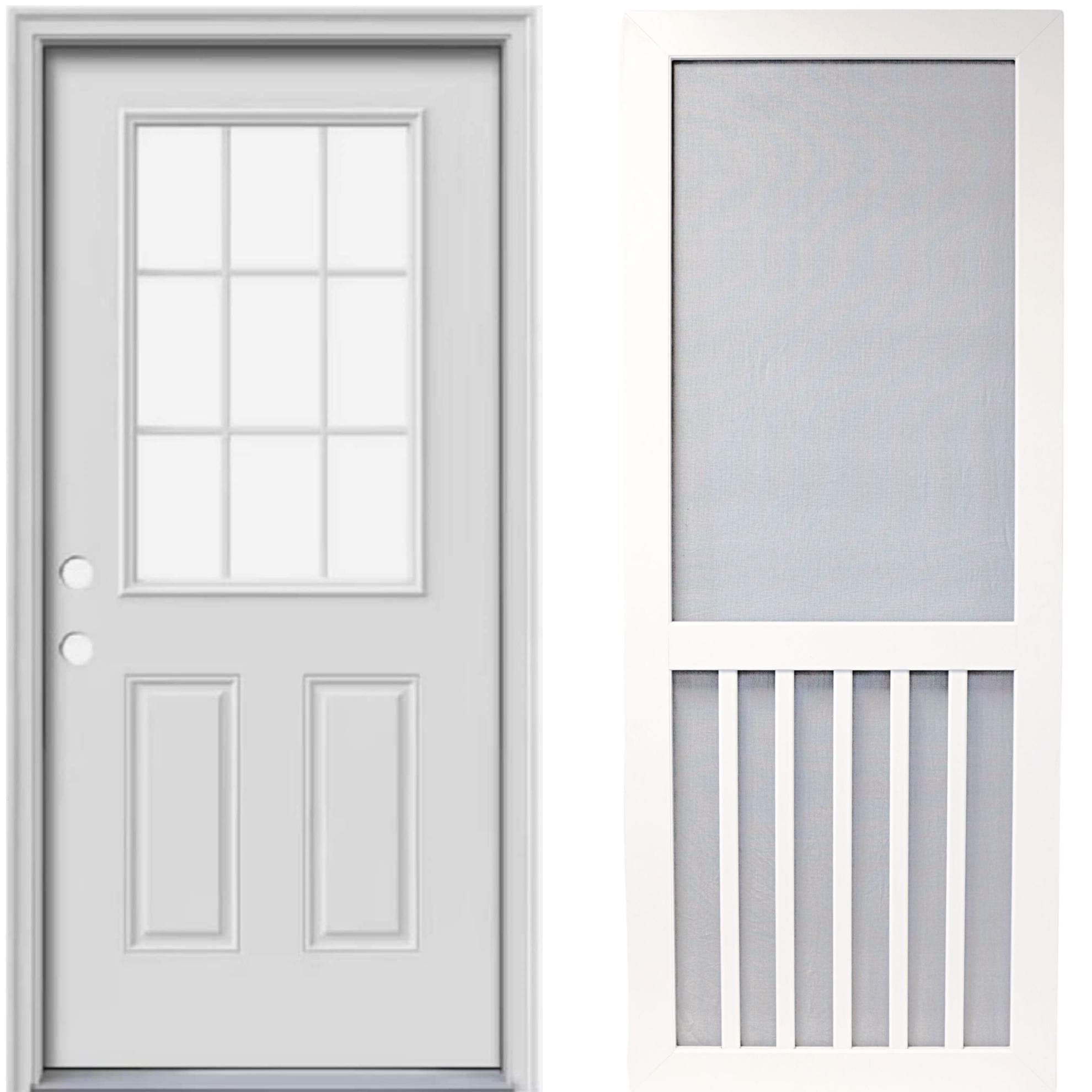 RELIABILT  32-in x 80-in Half lite Right-hand Inswing Unfinished Prehung Front Door with Hinged Screen Door