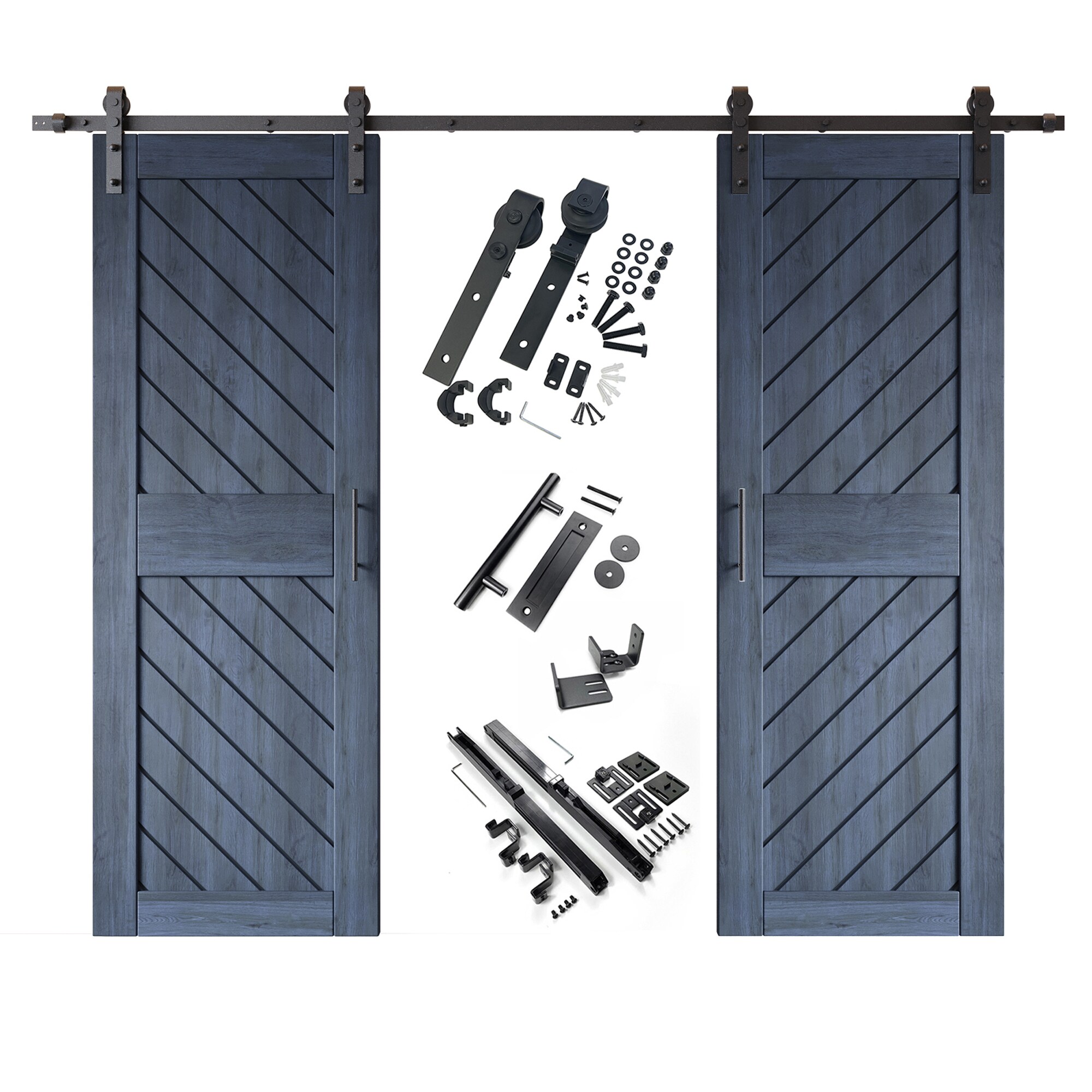 HOMACER YT2H132C-XT2-3084-NA 30-in x 84-in Navy Prefinished Non-standard Pine Wood Solid core Double Barn Door (Hardware Included)