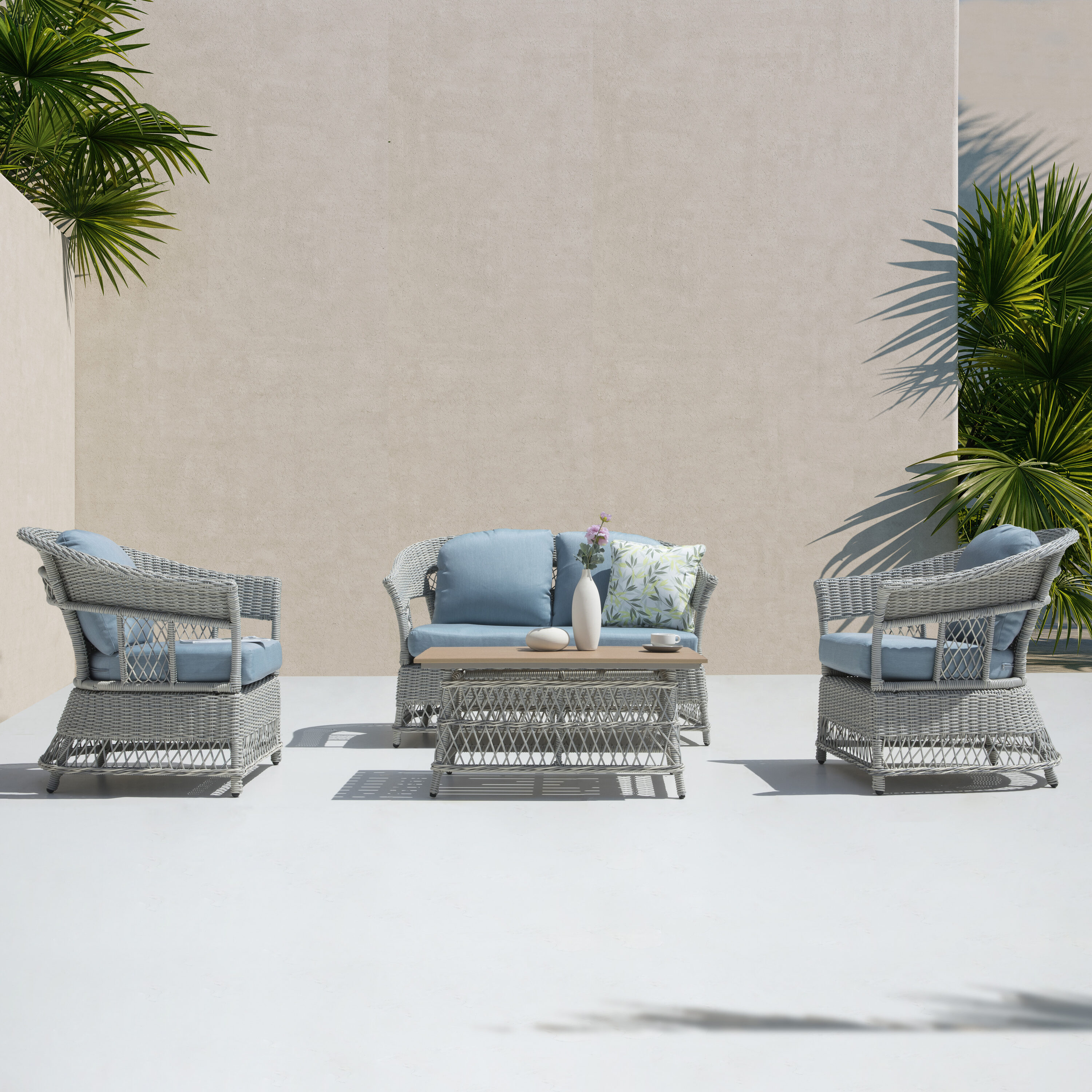 Patio time SAS007-01 8 -Piece Patio Sofa Conversation Set with Blue Cushions