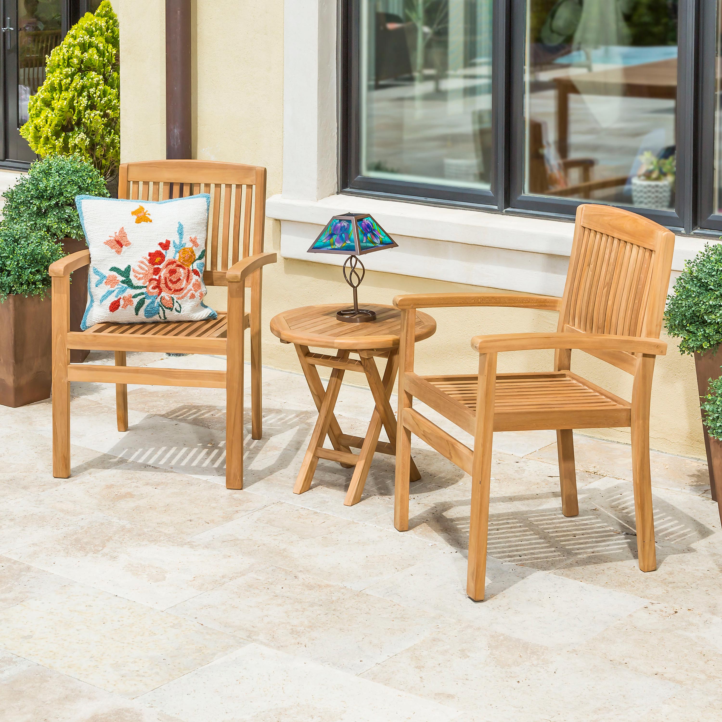 Natural Eucalyptus Wood 3-Piece Bistro Set with Folding Table