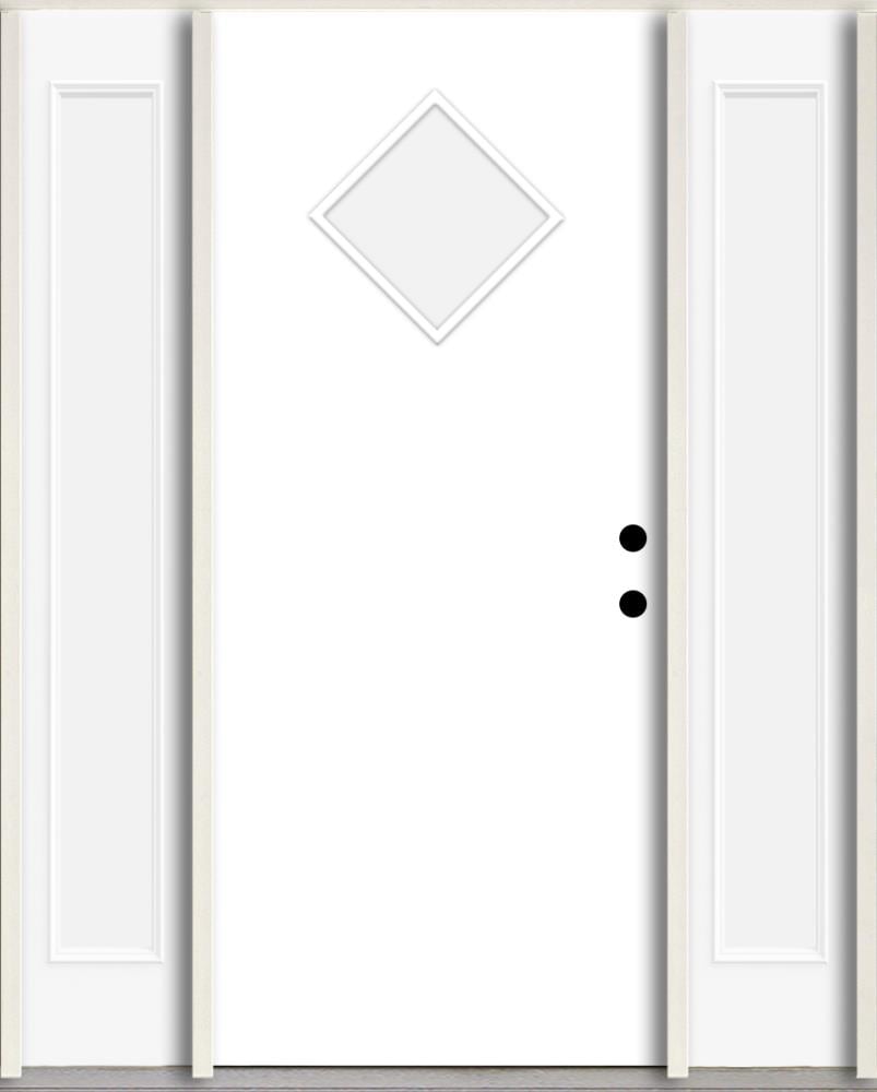 RELIABILT LO1067103 Spotlights 60-in x 80-in x 4-5/8-in Fiberglass 1/4 lite Left-hand inswing Modern White Paint Painted Prehung Front Door with Sidelights Insulating core