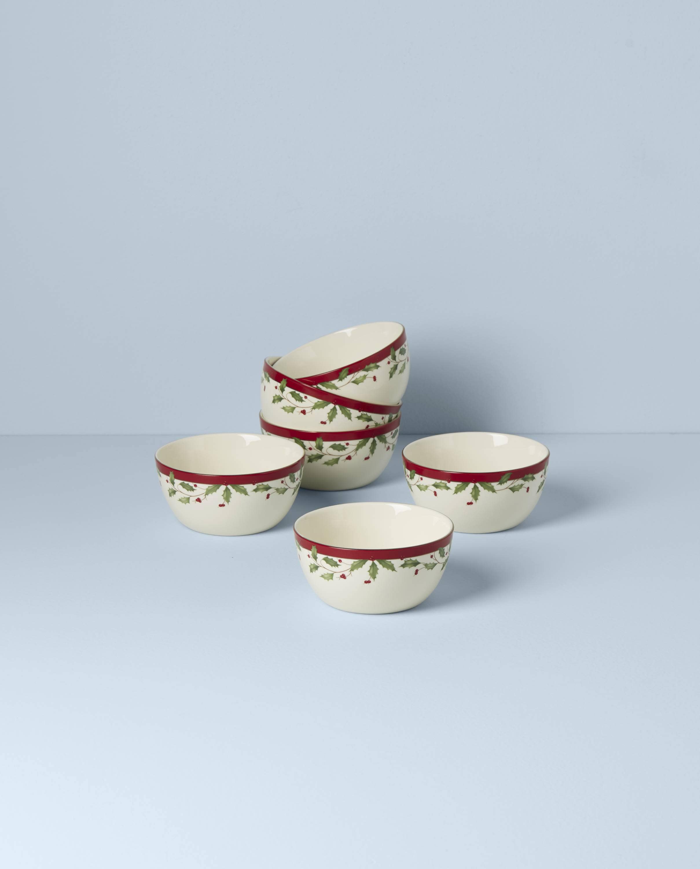 Classic Christmas Ceramic Dessert Bowls Set of Six