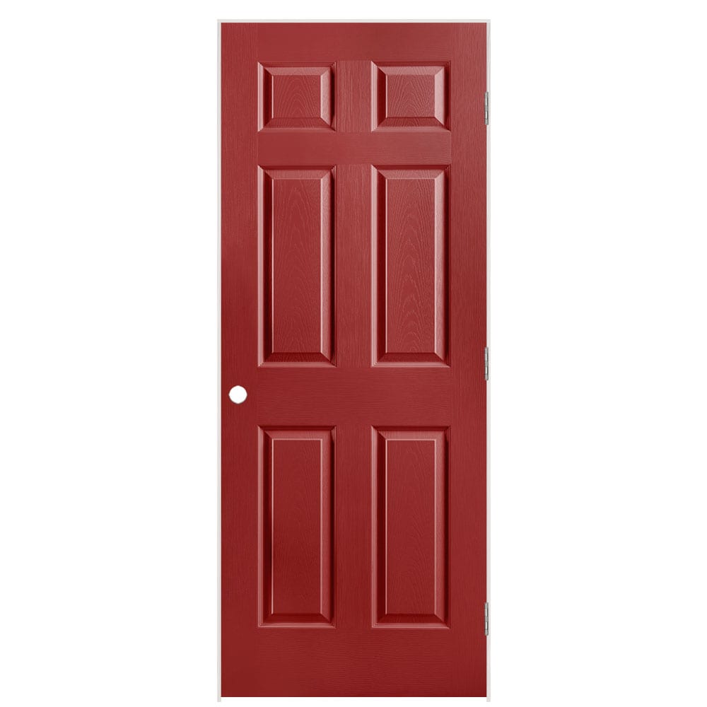 Masonite 1316984 32-in x 80-in Barn Red Solid core 6-panel Left hand Textured Prefinished Molded composite Flat Jamb Single Prehung Interior Door