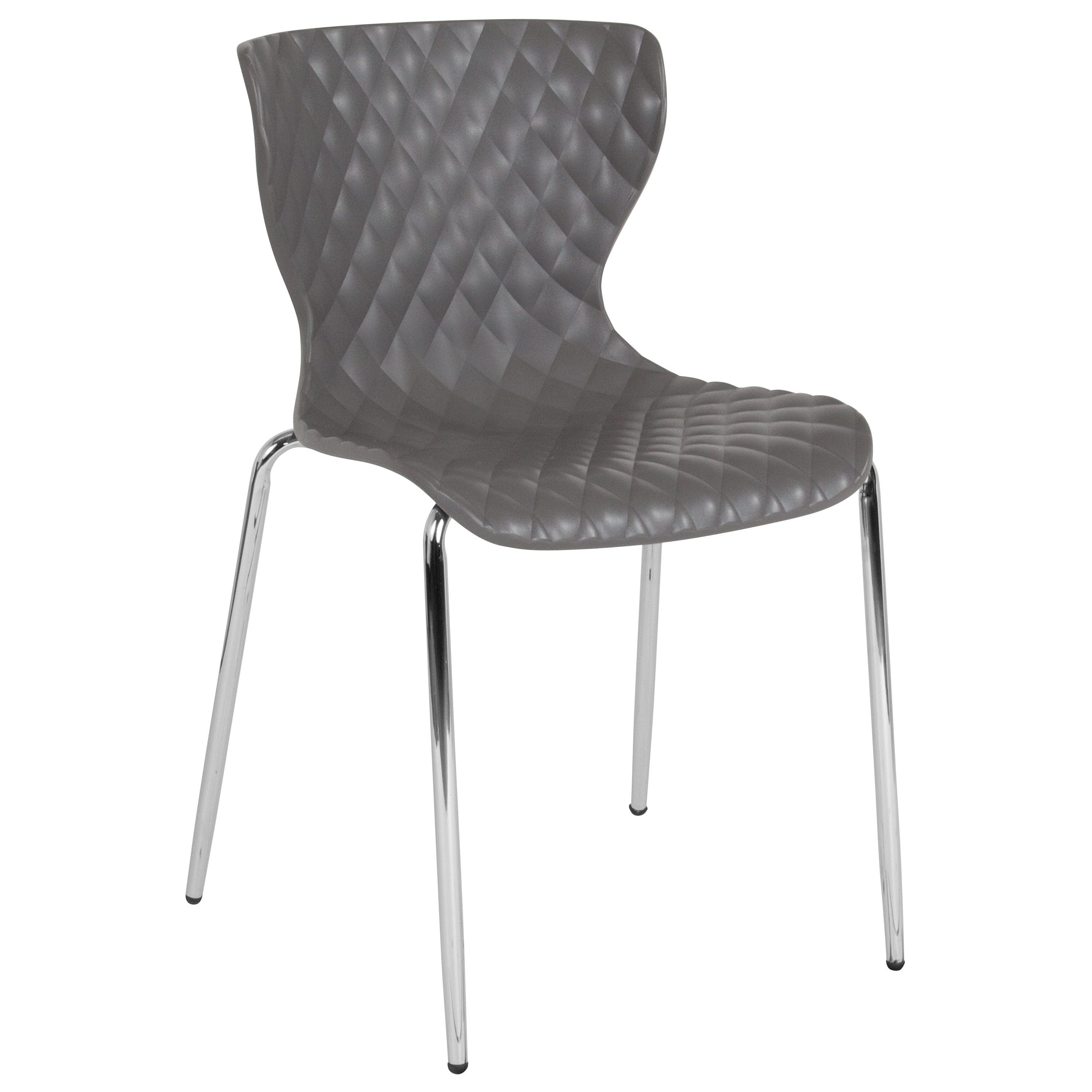 Quilted Diamond Gray Plastic Stackable Modern Chair