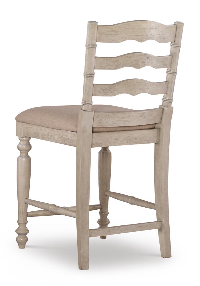 Elegant Marino 24" White Washed Wood Counter Stool with Linen Seat