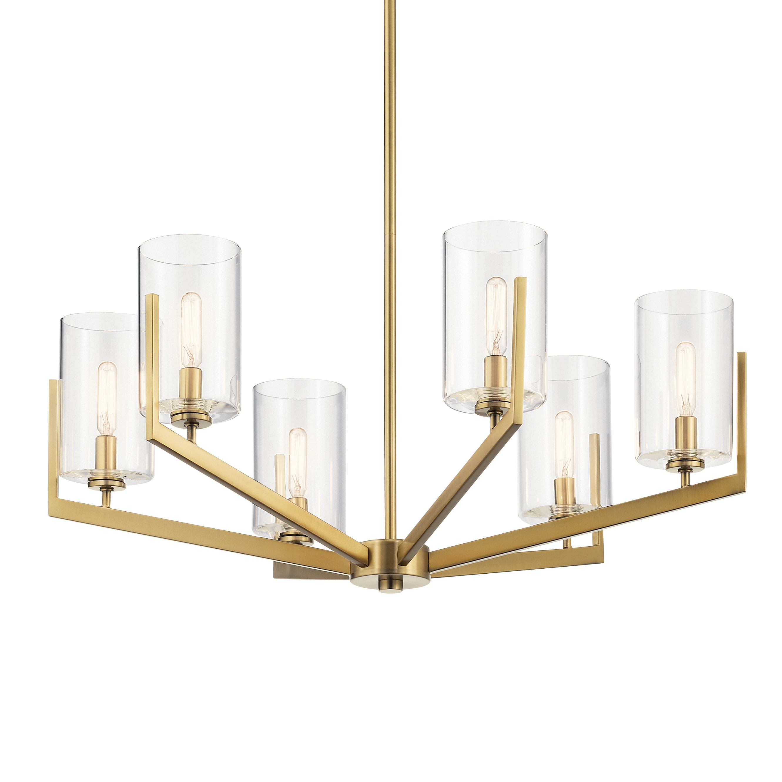 Brushed Brass and Clear Glass 6-Light Sputnik Chandelier