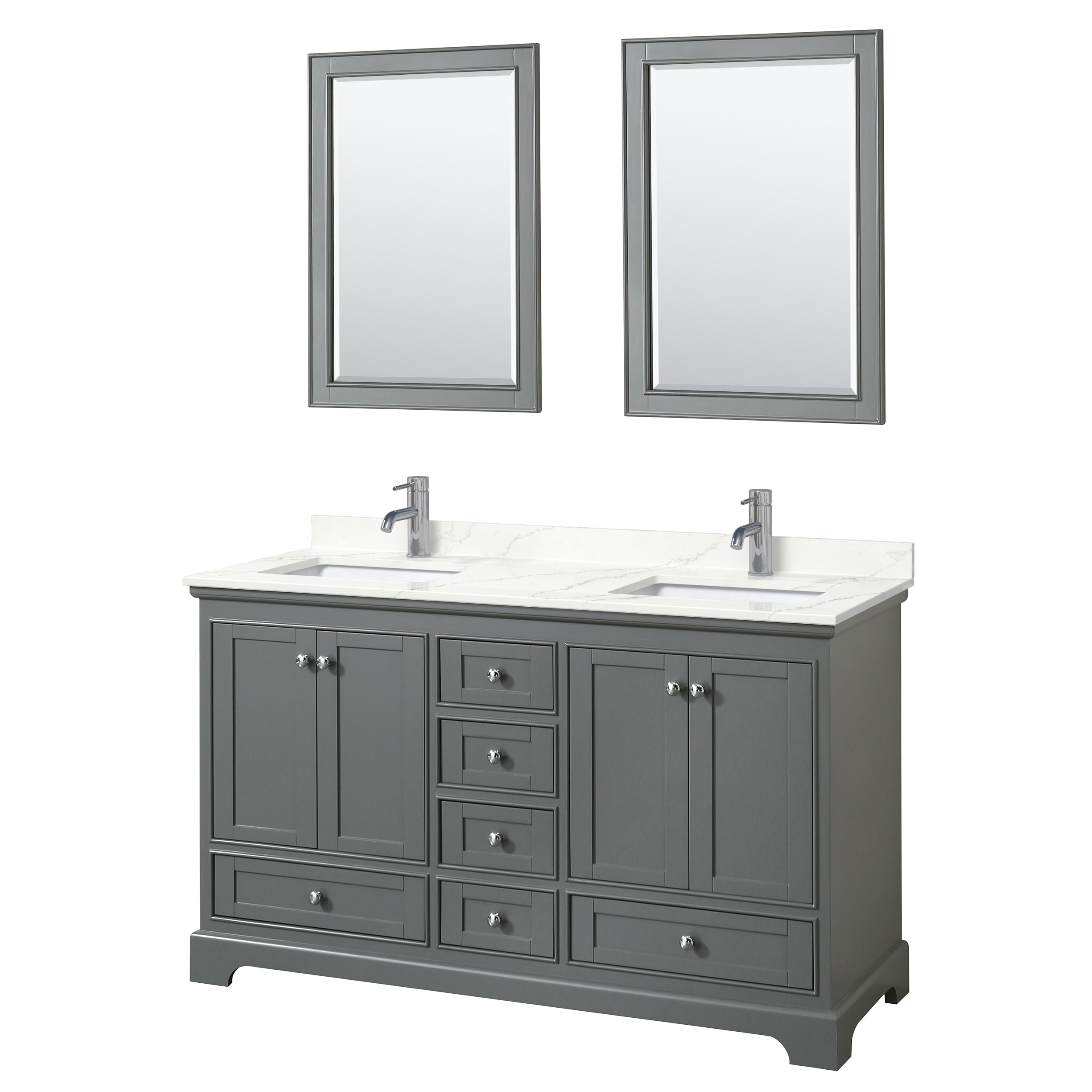 Wyndham Collection WCS202060DKGGTUNSM24 Deborah 60-in Dark Gray Undermount Double Sink Bathroom Vanity with Giotto Quartz Top (Mirror Included)