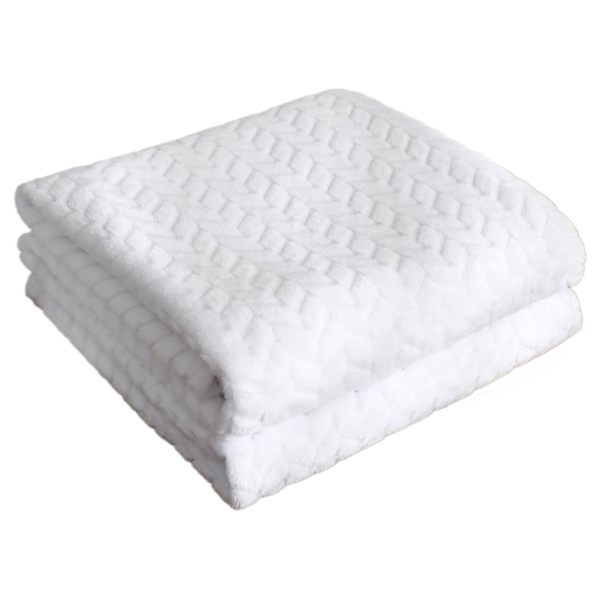 KATE AURORA Herringbone Shag Ultra Soft and Plush Accent Throw Blanket 50 in W x 60 in L White