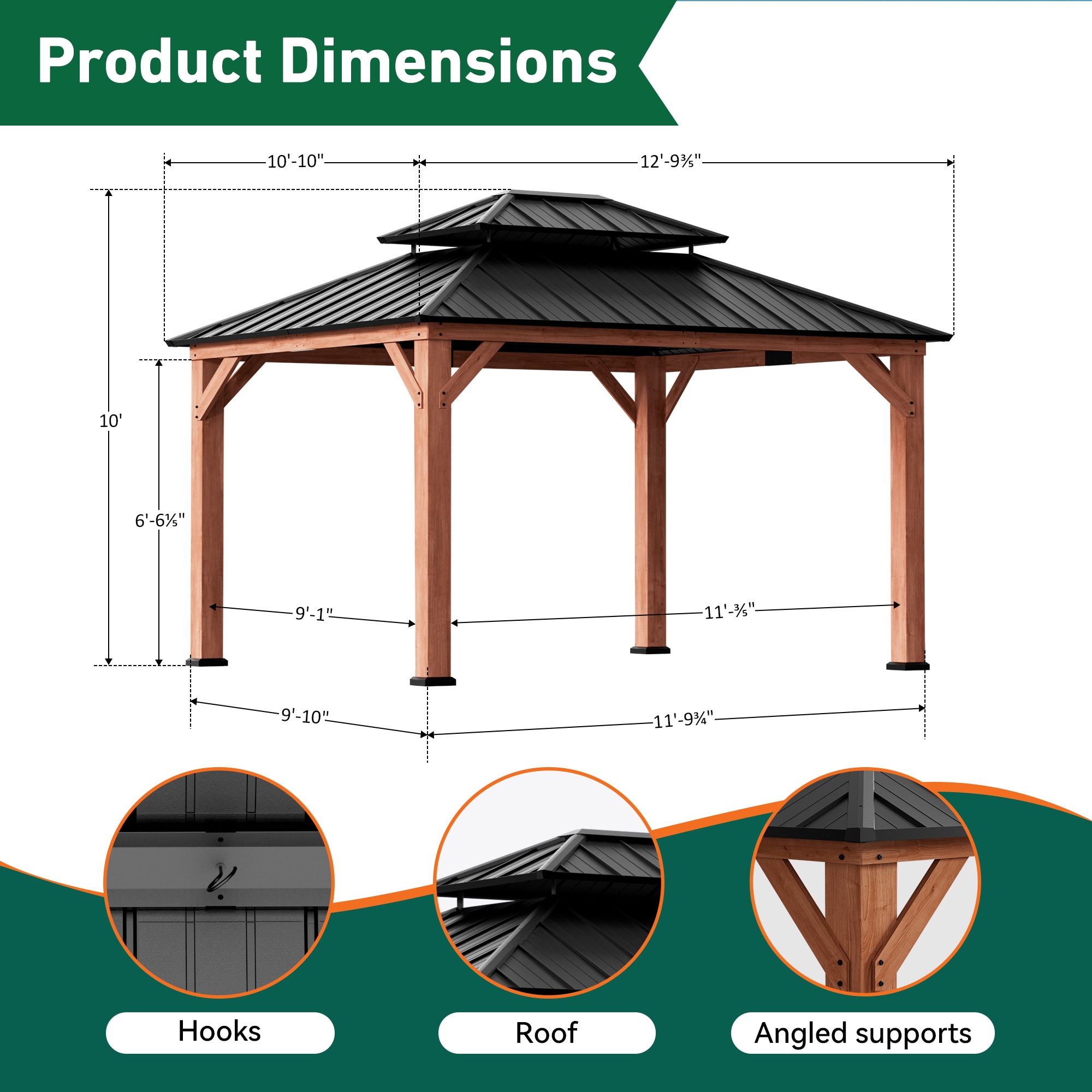 ELEVATE OUTDOORS IG10600013-1113MP Wood-Resin-Gazebos - View #3