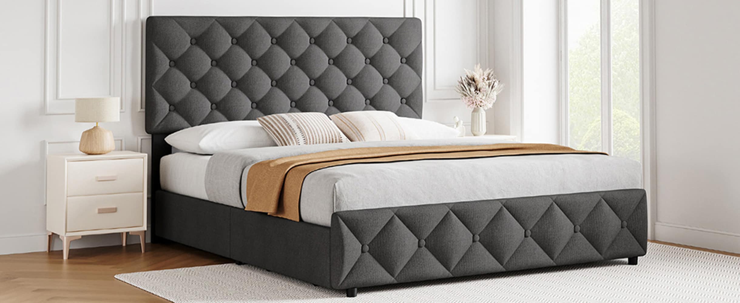 Garvee PHO-0ZIEJK6S Gray Queen Wood Platform Bed with Storage