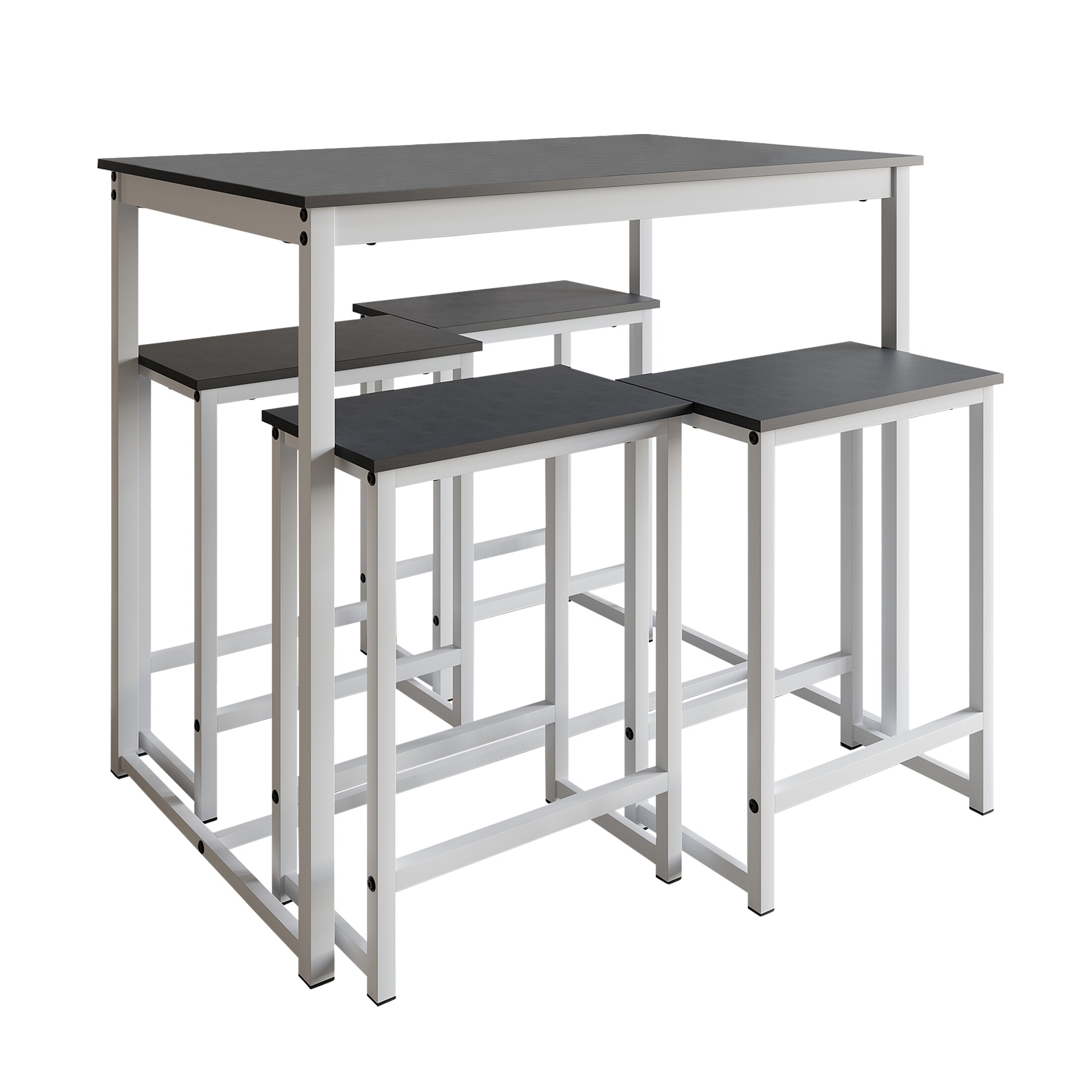 Compact White and Black Metal 5-Piece Dining Set