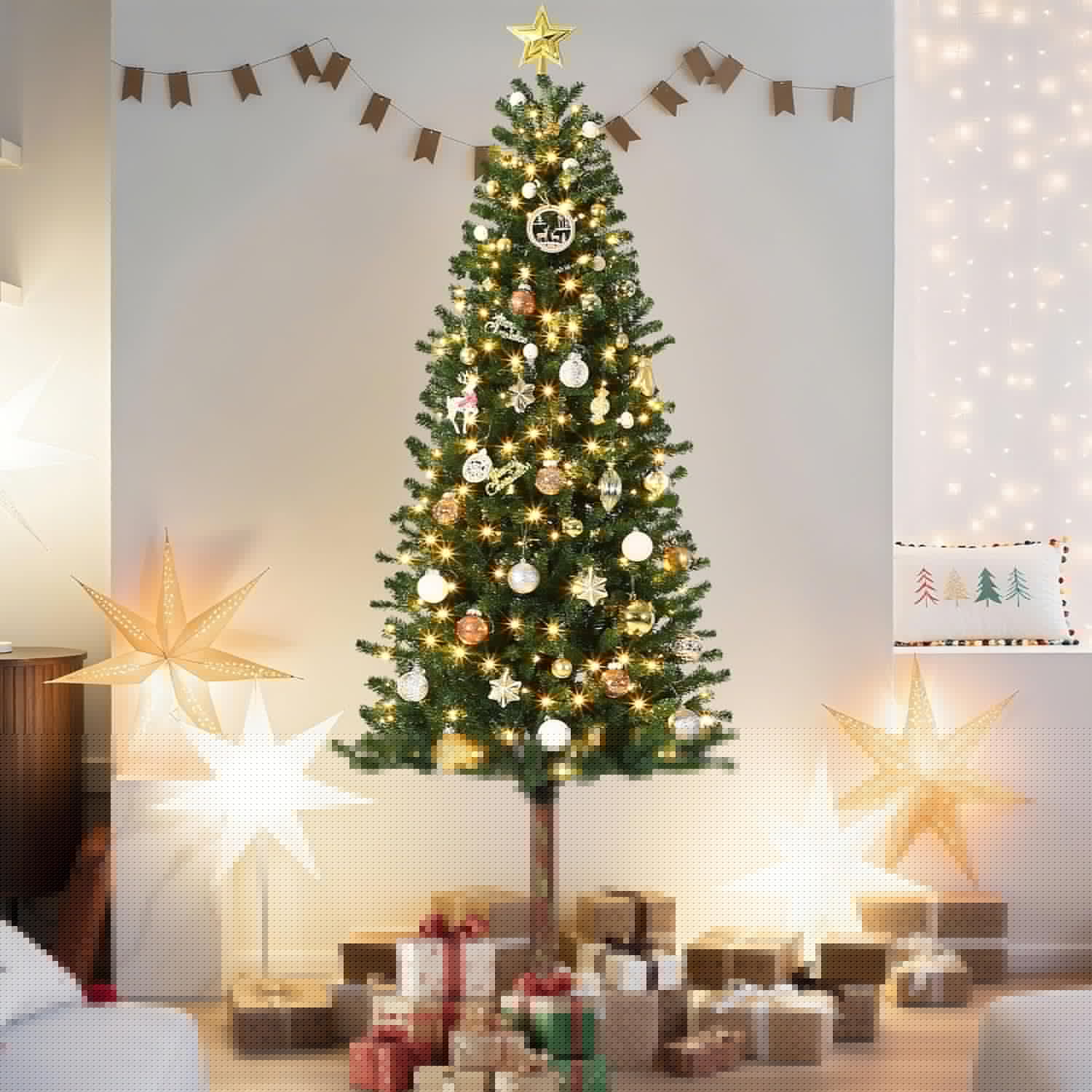 Garvee 10ft Classic Full Wide Artificial Christmas Tree- Dark Green PVC Lifelike Thick Foliage Weatherproof Indoor Outdoor Large Yard Patio Xmas Home Decor
