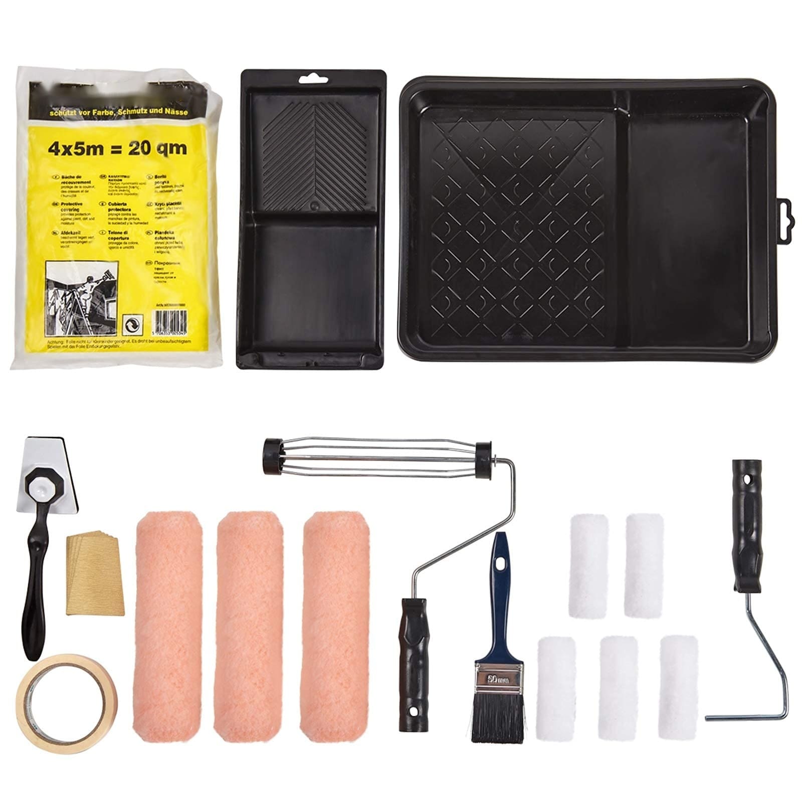 LAIFUCAM  17 Piece Paint Roller Kit with Nine Inch and Four Inch Roller Frames Polyester Covers Paint Brushes and Tray for Indoor Wall Painting
