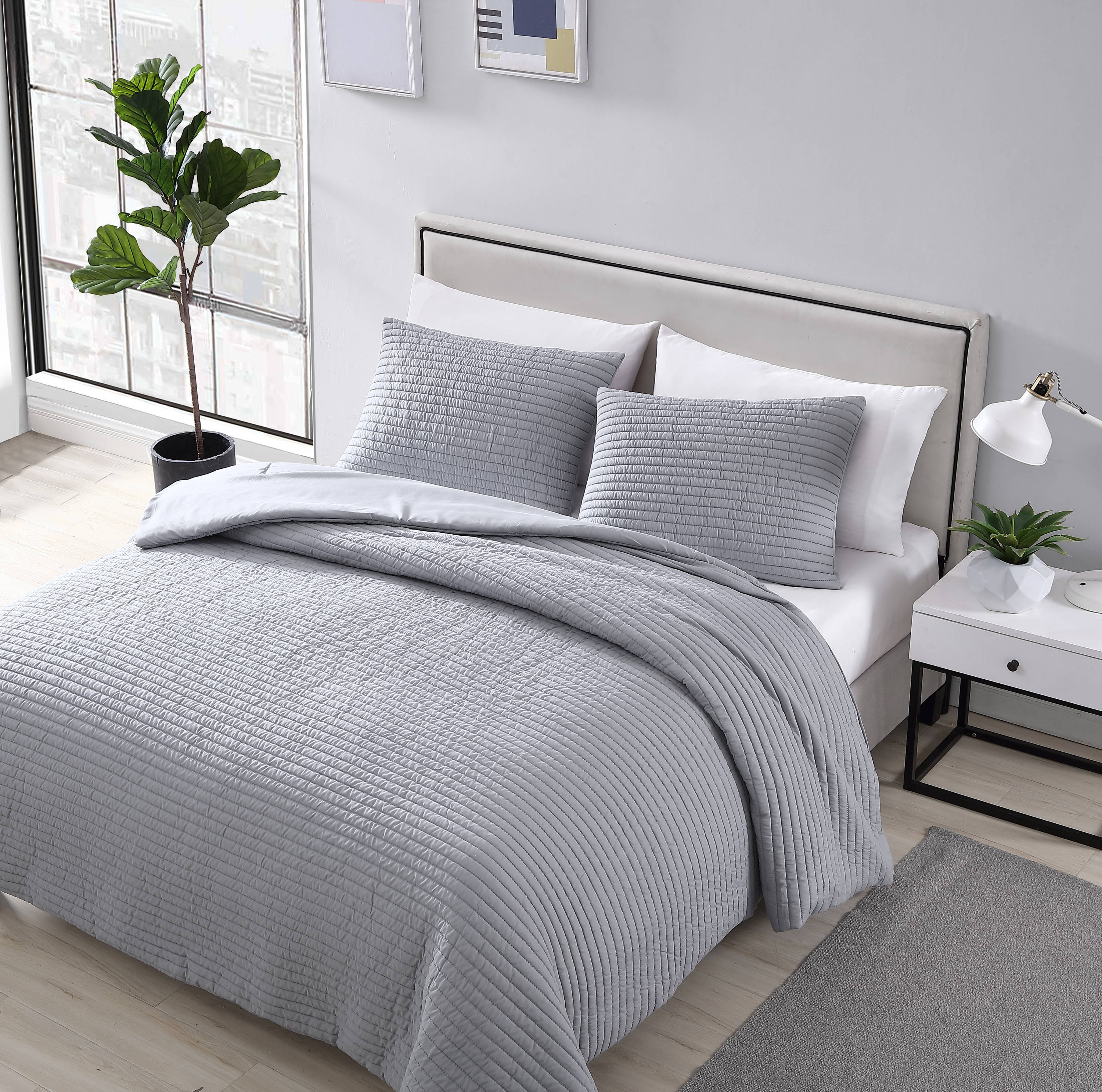 The Nesting Company Navy and Gray Solid Reversible Queen Comforter