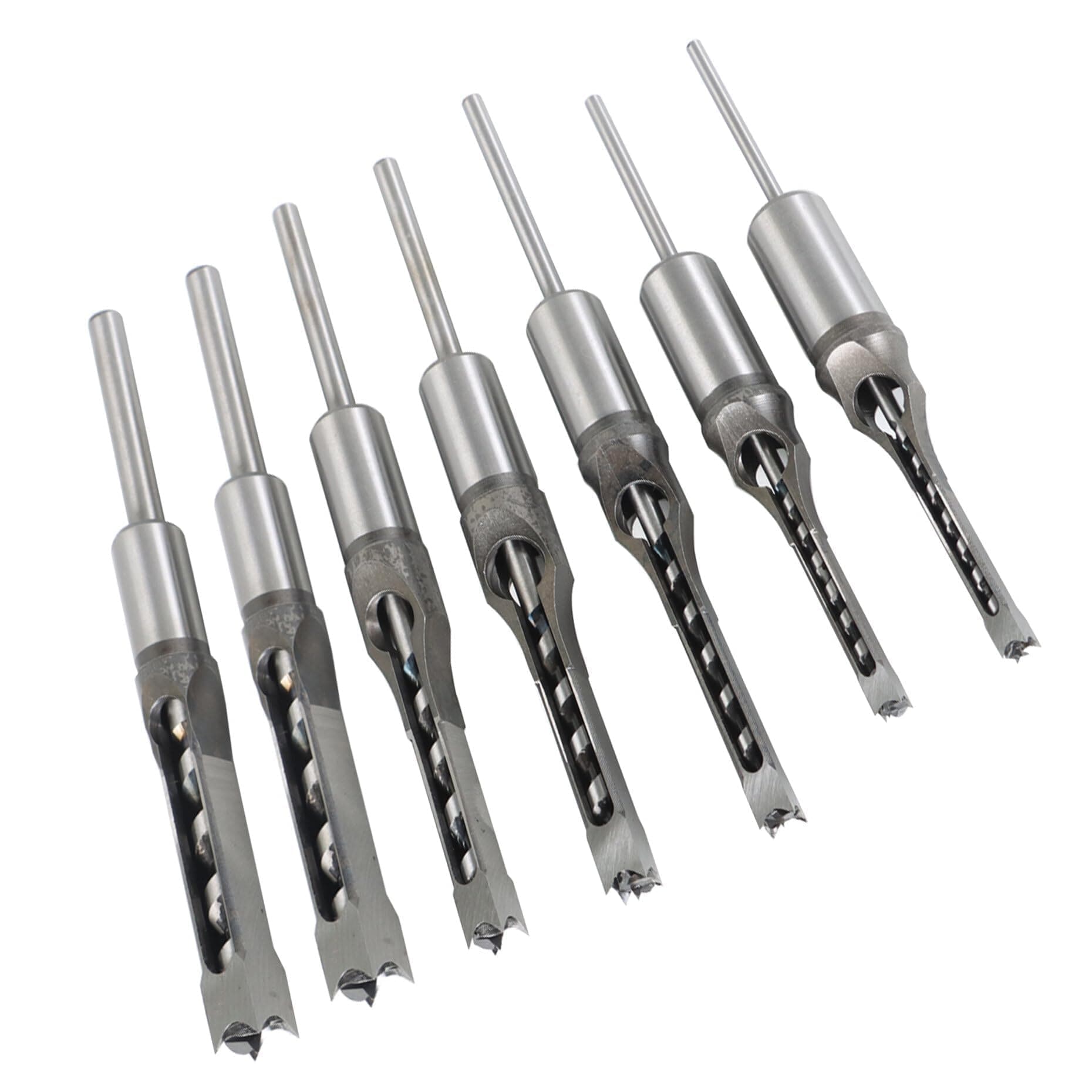Etokfoks  6 25 in Bar Length 1 4 in Handle Length Mortising Chisel Set with Sharp Stainless Steel Square Hole Drill Bits 7 Pcs