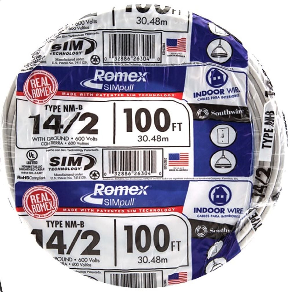 Southwire 100-ft 14/2 Romex SIMpull Solid Indoor Non-Metallic Wire  (By-the-roll) in the Non-Metallic Wire department at