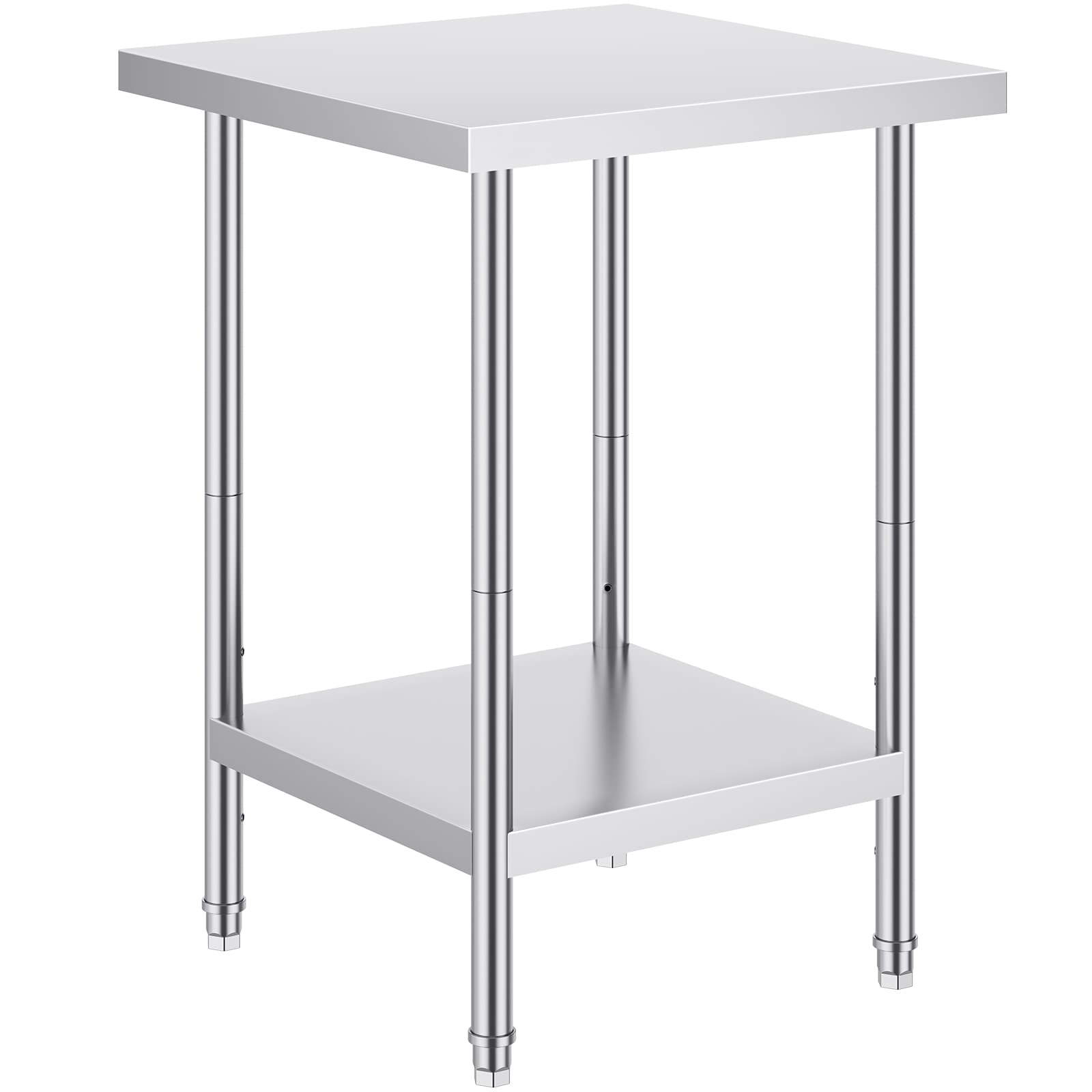 VEVOR Stainless Steel Prep Table 24 x 24 x 34 Inch 700 lbs Load Capacity Heavy Duty Metal Worktable with 3 Adjustable Height Levels Commercial Workstation for Kitchen Garage Restaurant Backyard
