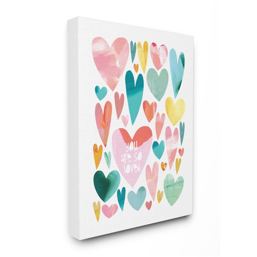 Stupell Industries AB-708-CN-24X30 You are So Love Phrase with Colorful Distressed Hearts Jennifer McCully Gallery Wrapped Canvas 30-in H x 24-in W Inspirational Canvas Print