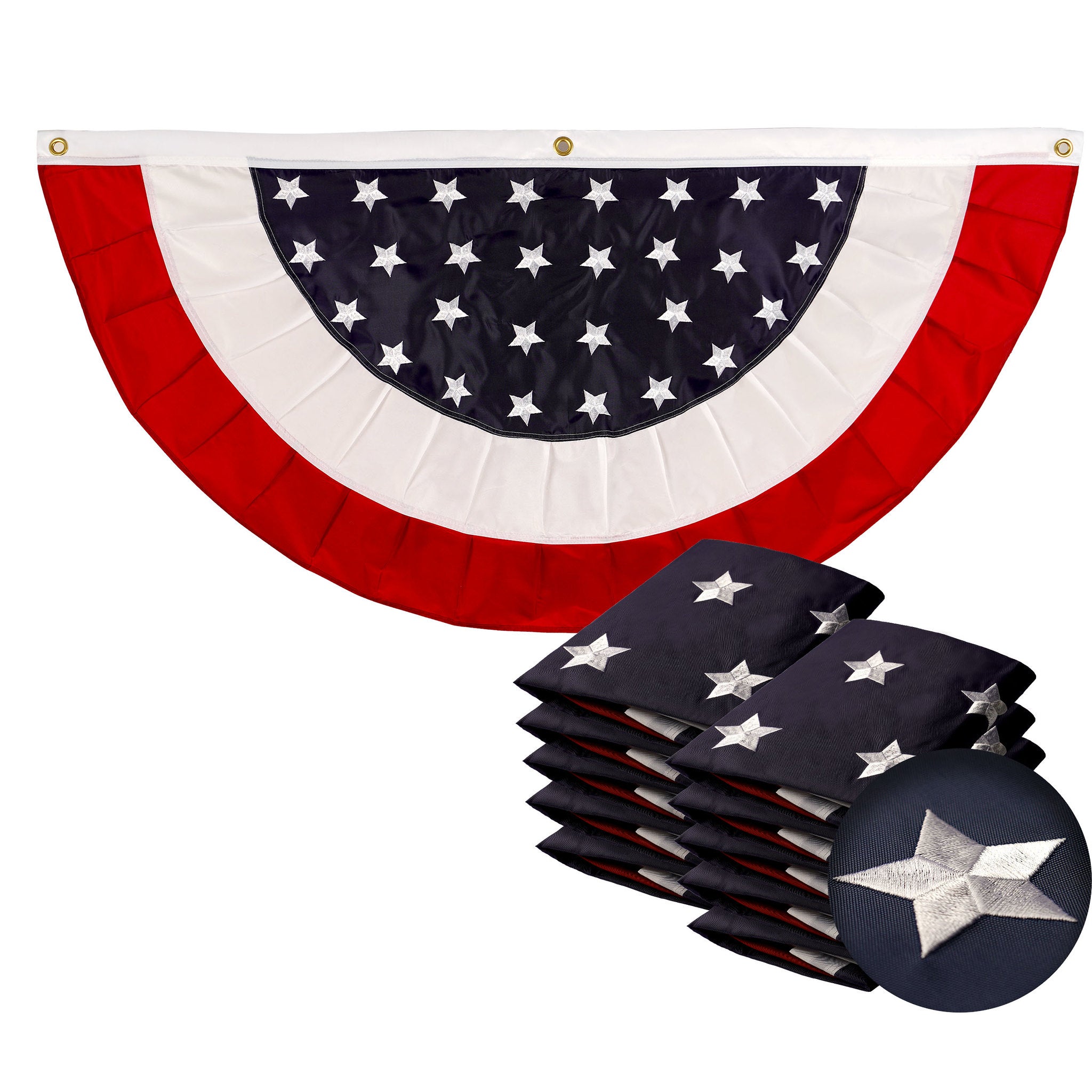 G128 10-Pack 3-ft W x 6-ft H USA Pleated Star Center Fan Flag Embroidered
