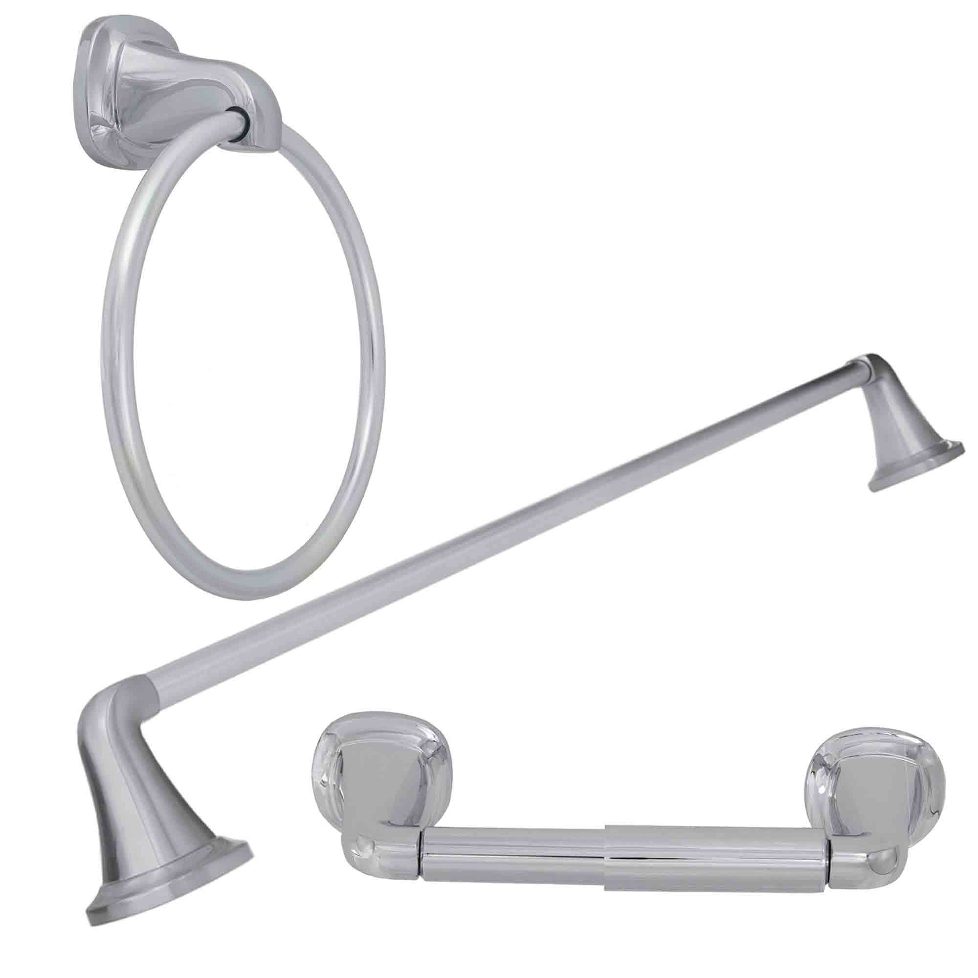 ARISTA 5701-3SET-CH 3 -Piece Belding Chrome Decorative Bathroom Hardware Set Towel Bar, Toilet Paper Holder, Towel Ring Included
