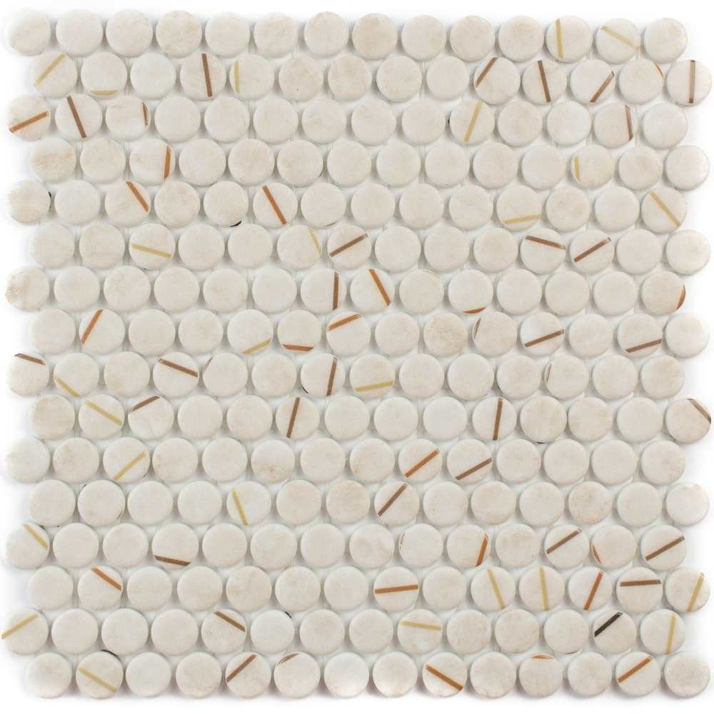 The Tile Life GPENNBLISLB1 Eterna Penny Lineas Beige 12-in x 12-in Matte Glass Mosaic Floor and Wall Tile (0.88-sq. ft/ Piece)