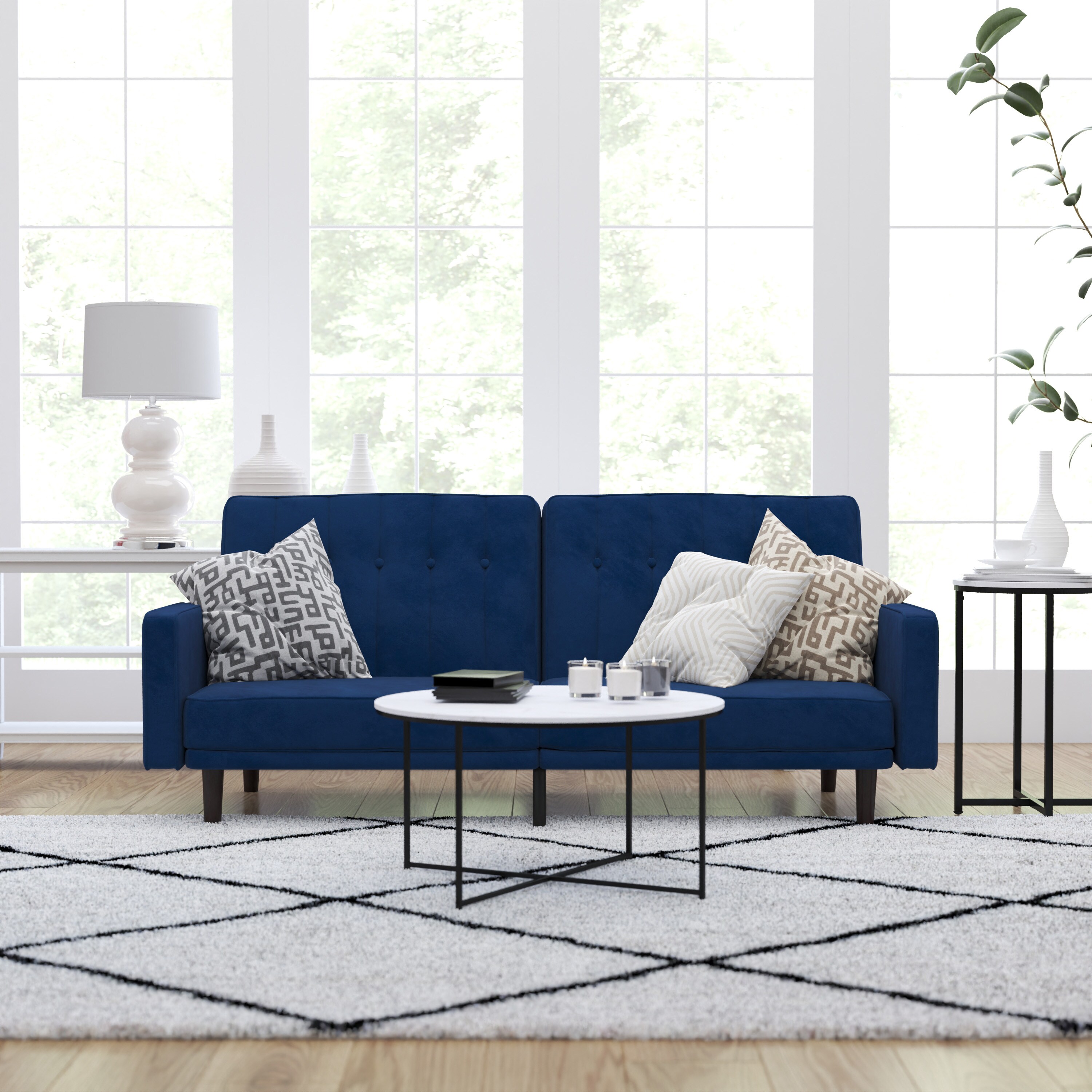 Merrick Lane - Ramey Mid Century Modern Split-Back Sofa Futon with 3 Recline Positions In Elegant...