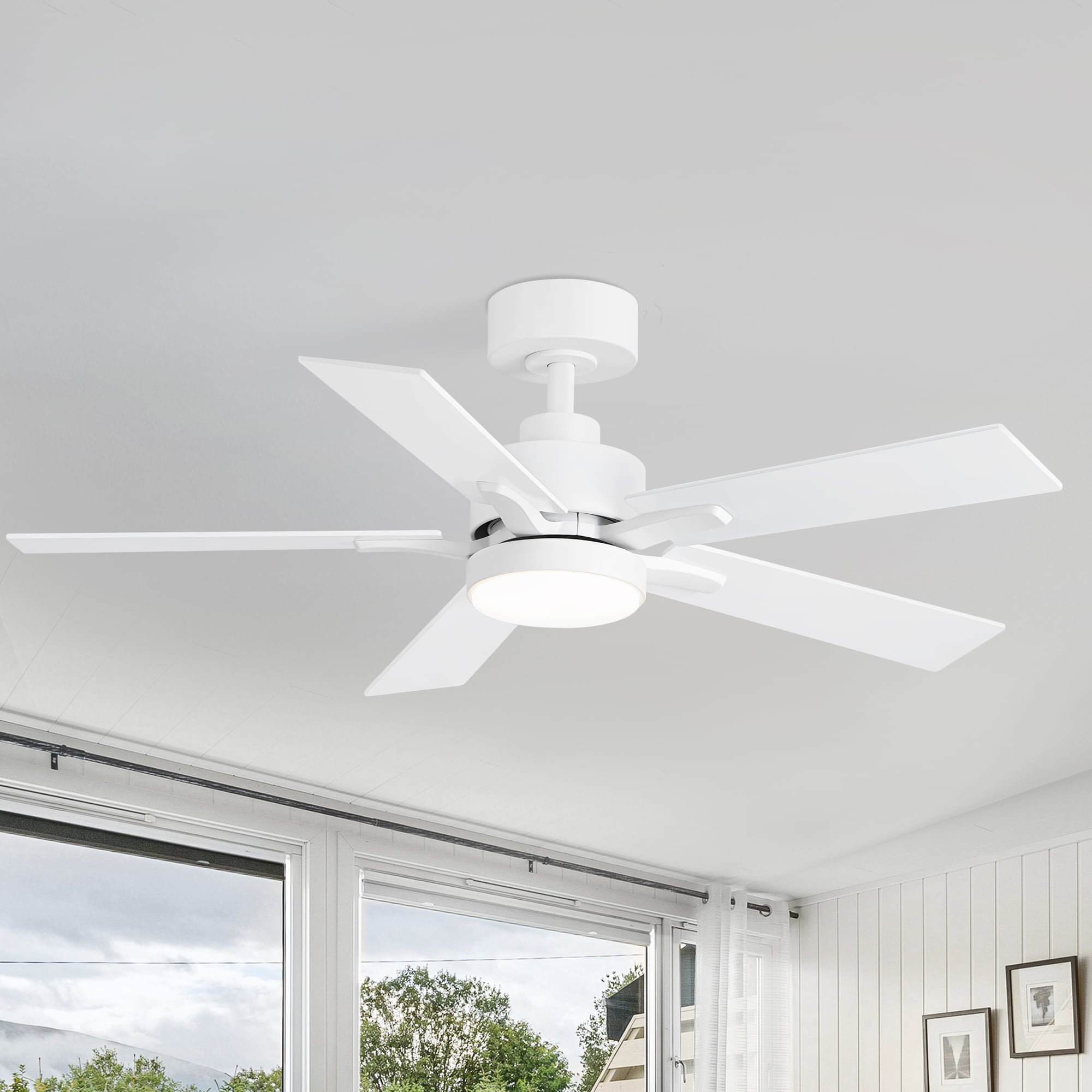 Breezary 30099-WH 42-in Color-Changing Integrated LED Matte White with White Blades Ceiling Fan With Light - Remote Included ( 5 -Blade )
