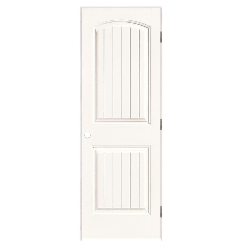 Masonite 1443719 28-in x 80-in Snowstorm Solid core 2-panel round top plank Left hand Smooth Prefinished Molded composite Flat Jamb Single Prehung Interior Door