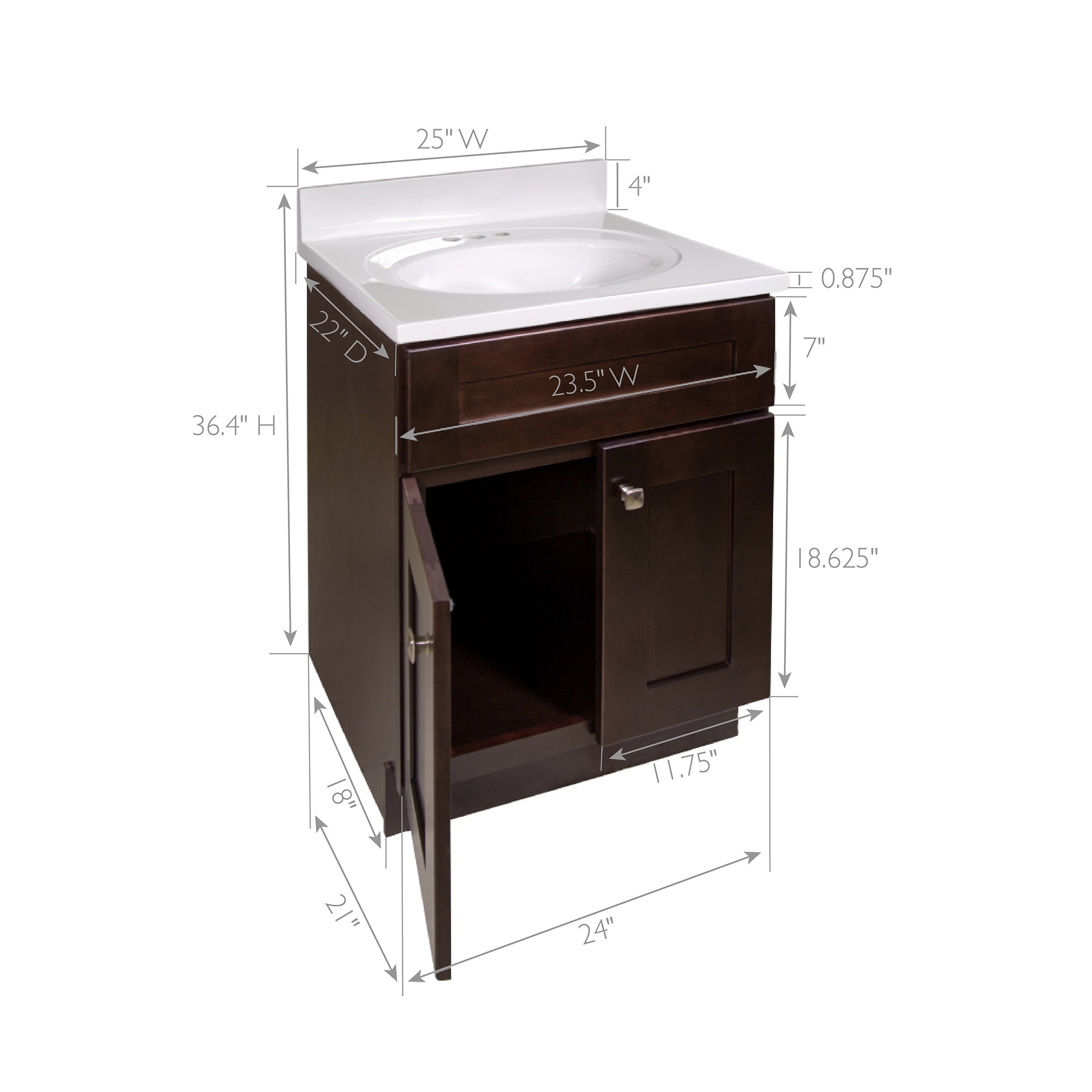 Design House Brookings 25-in Espresso Single Sink Bathroom Vanity with ...