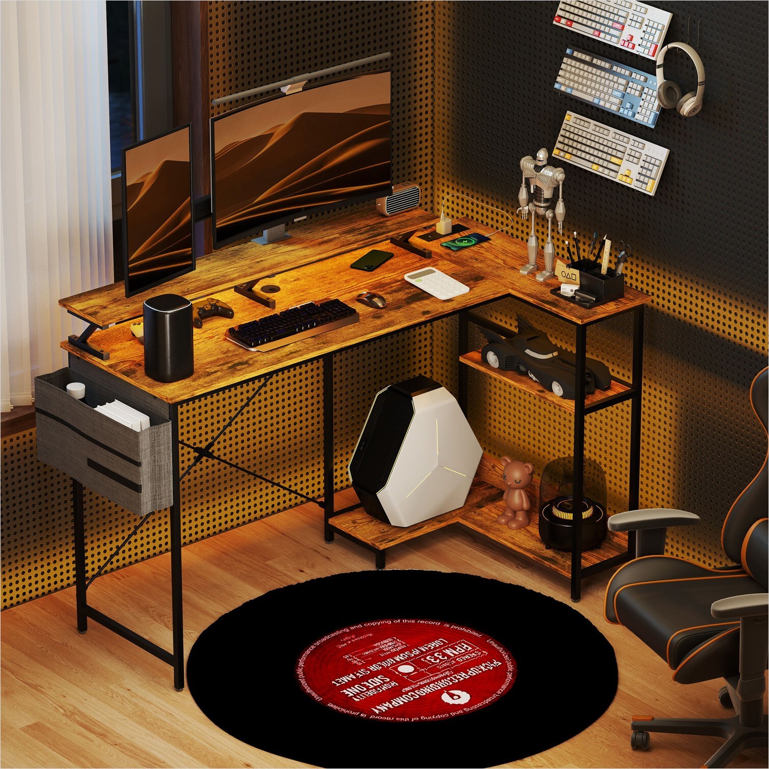 Watnature L-Shaped Computer Desk with Charging Station and LED Light ...