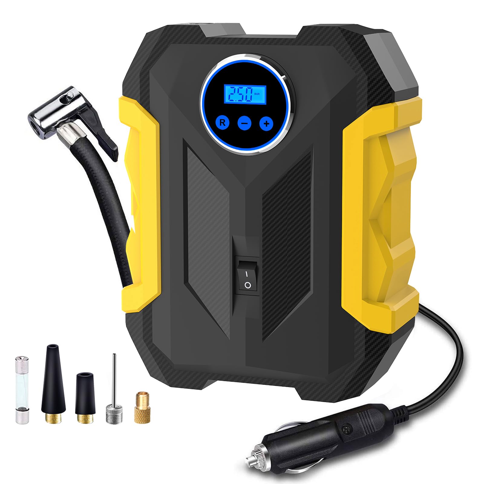 AKSCYZM  Digital Air Compressor Portable Tire Inflator with LED Light 12V 150PSI Auto Shut Off for Car Bike SUV Air Mattress Balls 10ft Power