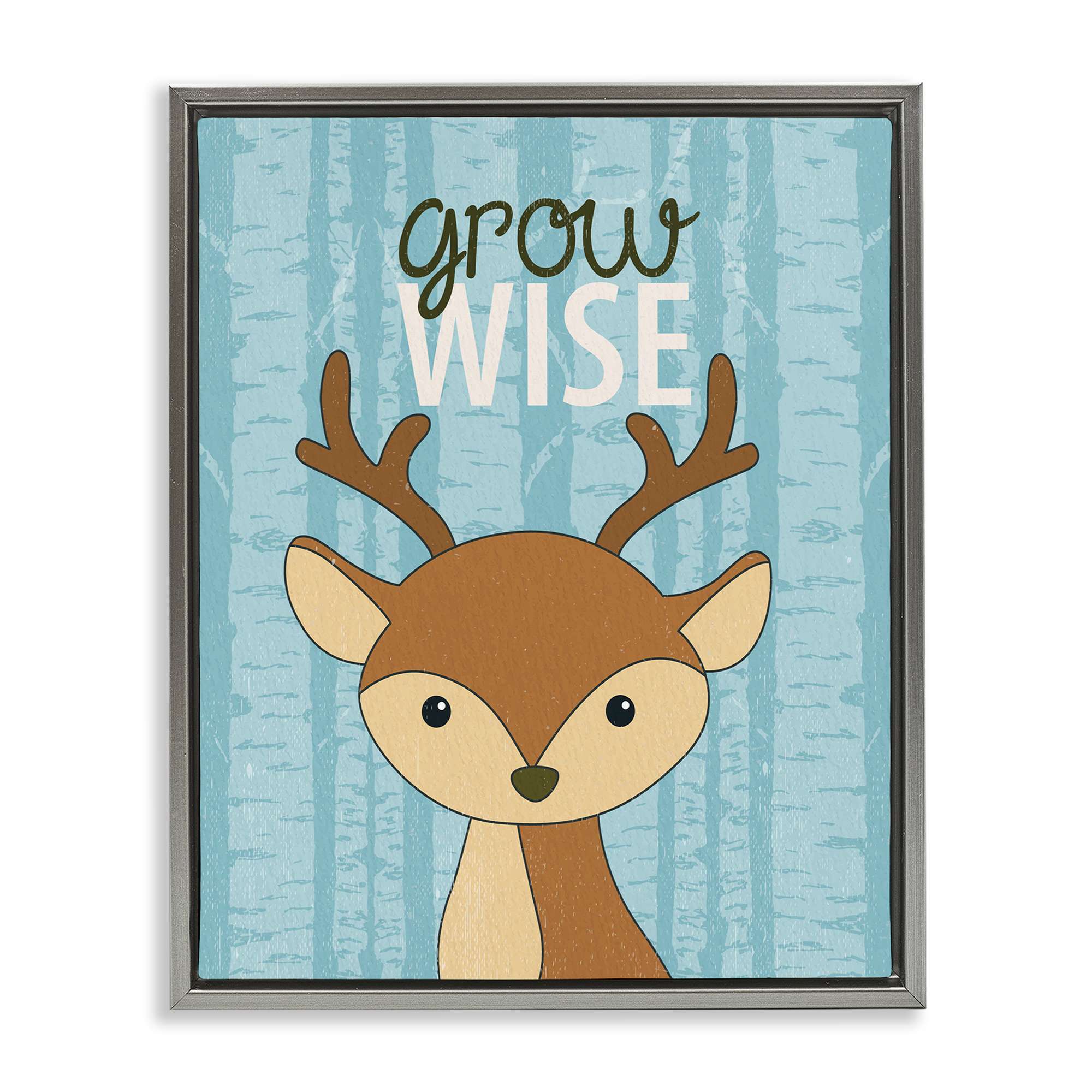 Stupell Industries BS-034-FFL-24X30 Grow Wise with Deer Gray Framed Floater Canvas Wall Art By Kim Allen 25 x 31