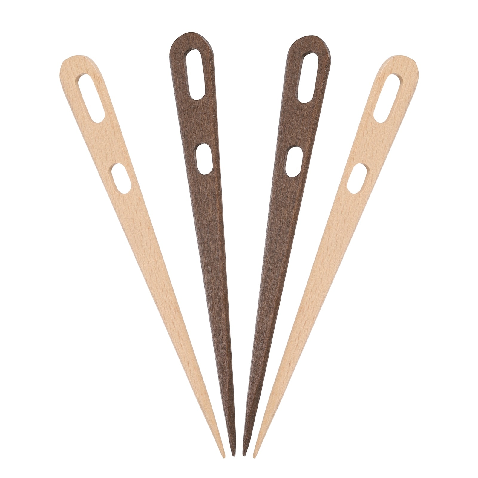 Unique Bargains Weaving Needle 4pcs Wooden Knitting Needles Hand Loom Stick Tapestry 2 Hole Weaving Craft Tools for Sewing Making DIY Crafts Khaki and Brown #S26062501UX2047