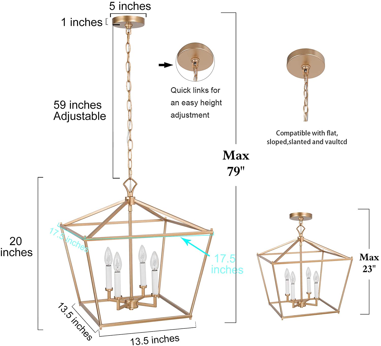 Lnc Tabla 4-light 17.5'' Matte Gold Lantern Modern Contemporary Lantern 