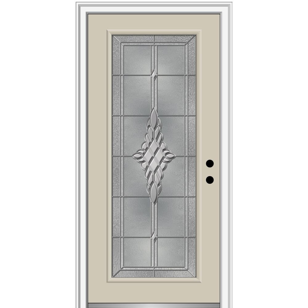 MMI DOOR ZZ3667199L 36-in x 80-in x 4-9/16-in Fiberglass Full lite Left-hand inswing Wicker Painted Prehung Front Door with Brickmould Insulating core