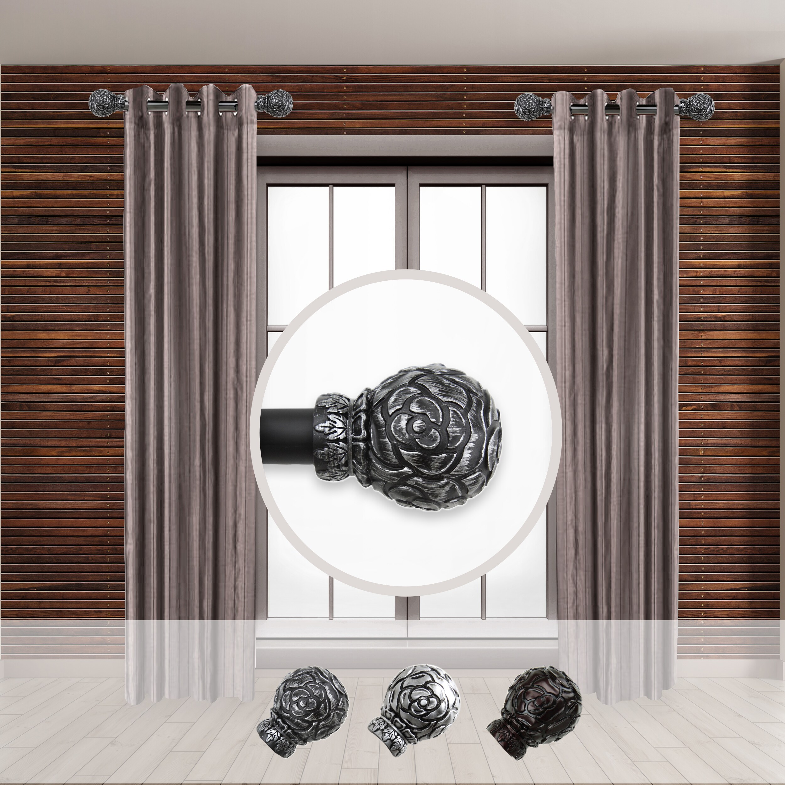Hart & Harlow LO-SIDE100-12-2 Bret 1-in 12-in to 20-in Black Steel Side curtain rod with Finials