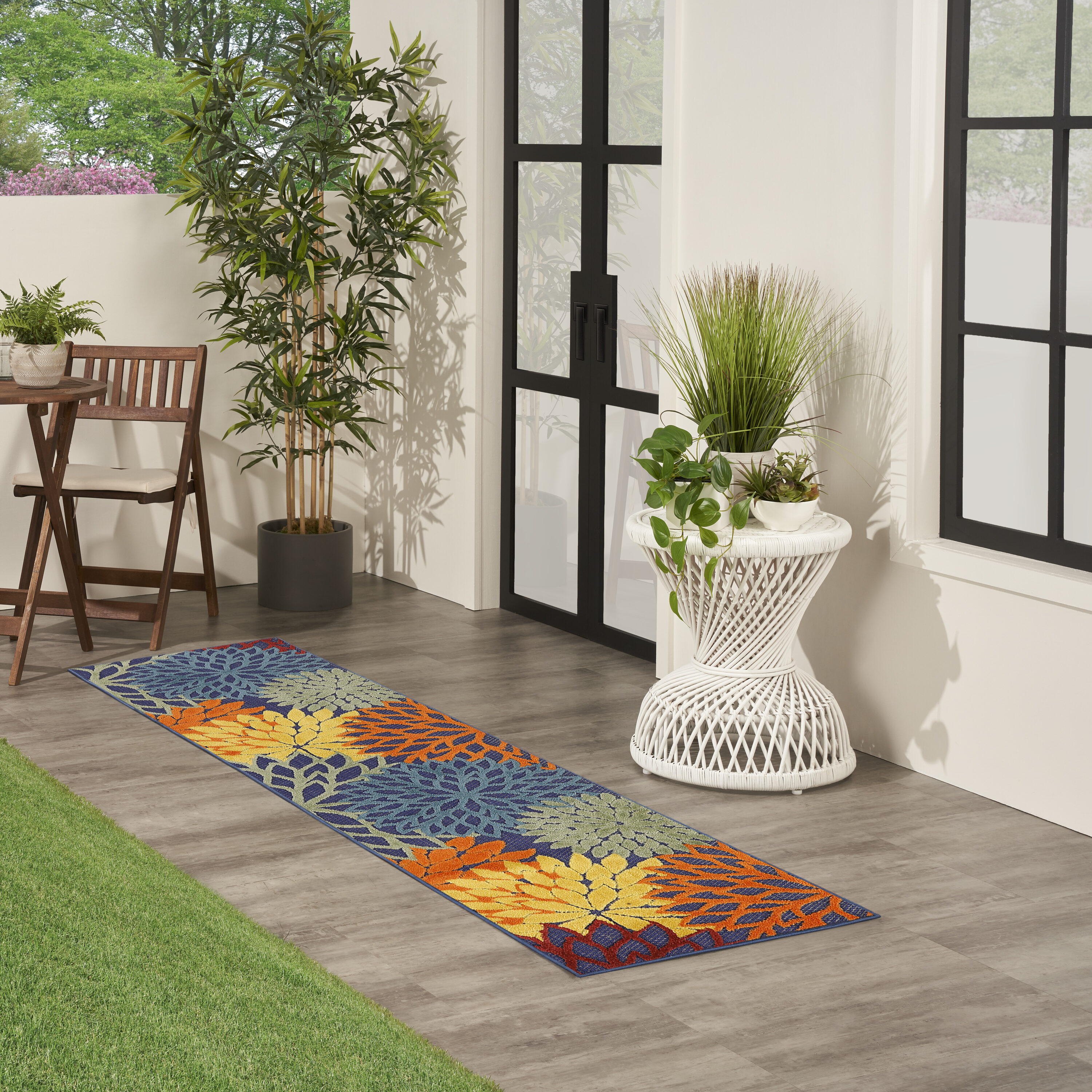 Nourison Home 099446921062 Aloha 2 x 6 (ft) Loomed Polypropylene Navy Multicolor Rectangular Indoor/Outdoor Floral/Botanical Tropical Runner rug
