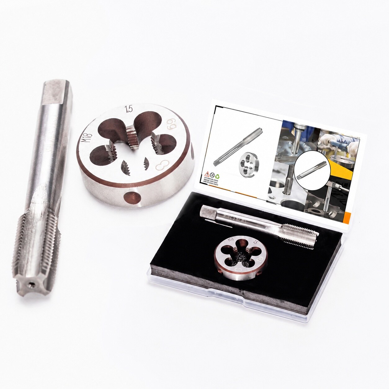 Linder Group Inc M18 x 1 5mm Metric Tap and Die Set High Speed Steel Right Hand Thread Tool for Stainless Steel Brass Carbon Steel Aluminum Iron 2 Piece Set #L3YQ3PQU