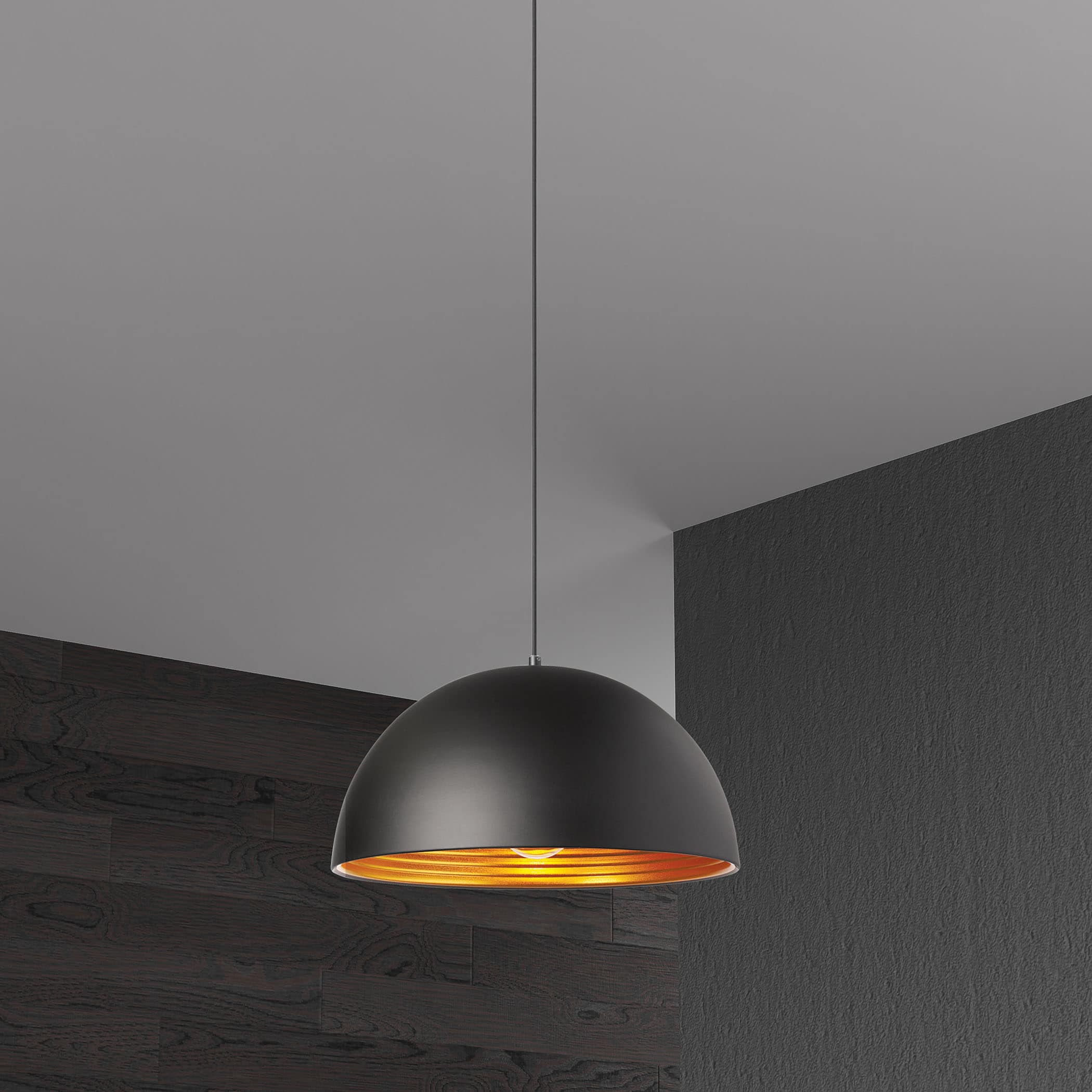 Matte Black Aluminum 16" Bowl Pendant with LED Down Lighting