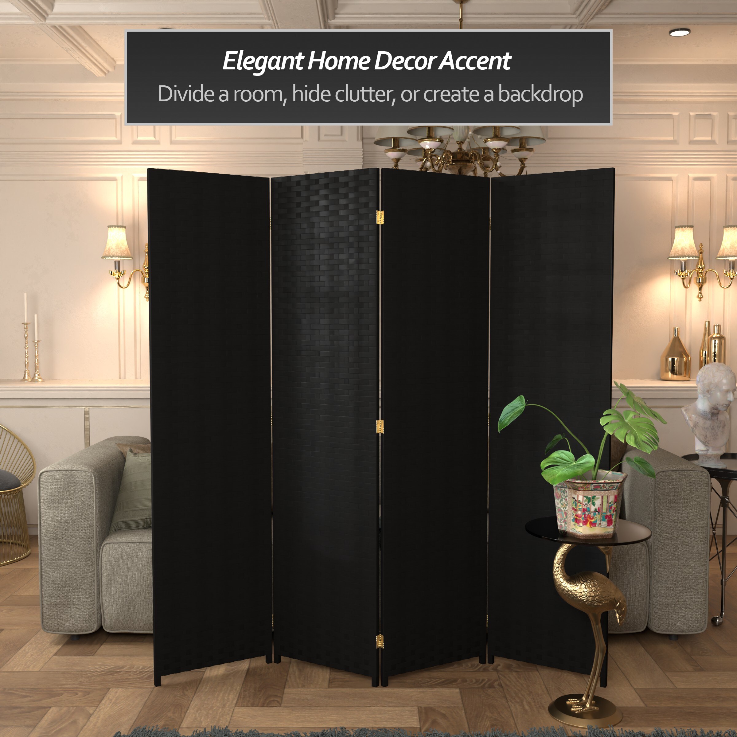 Oriental Furniture SSFIBER-4P-BLK Indoor-Privacy-Screens - View #3
