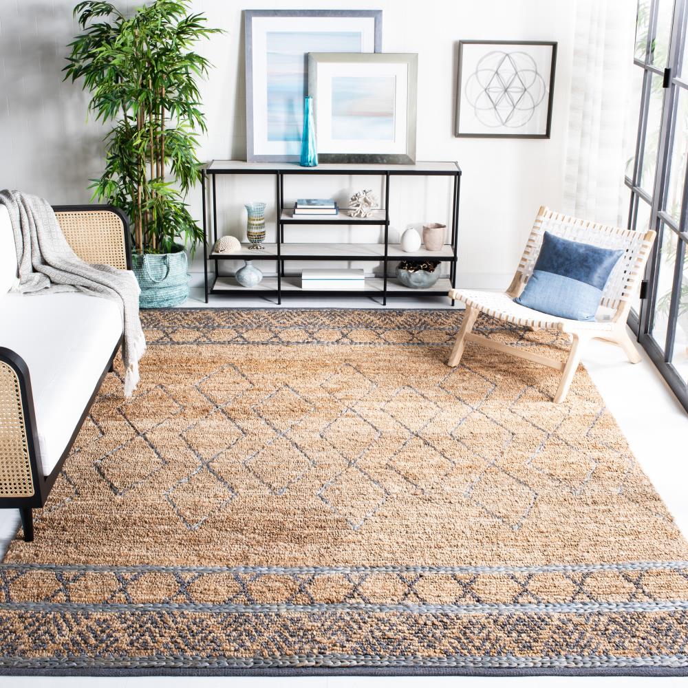 Gray and Beige Hand-Knotted Geometric Jute Rug 4' x 6'