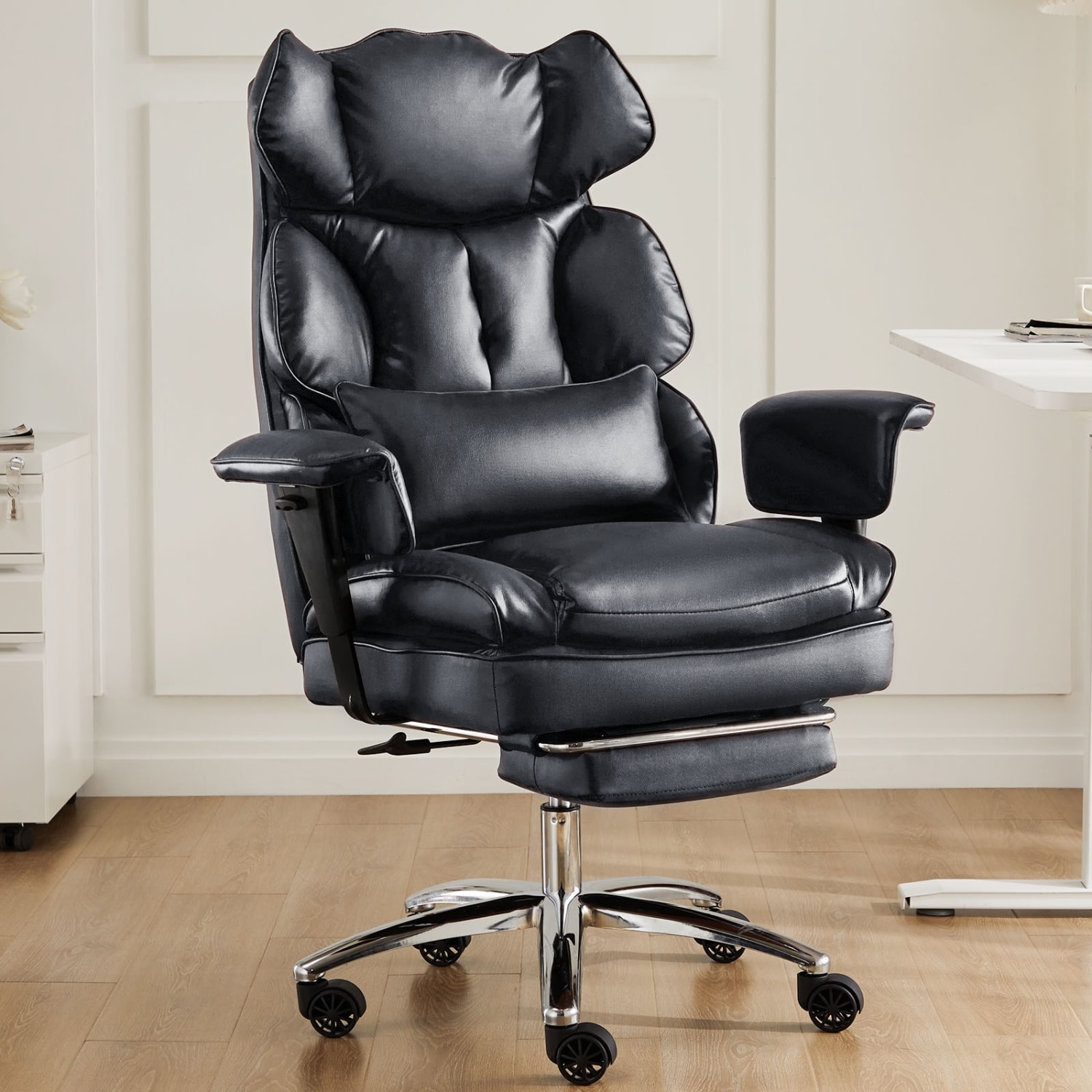 Wooakway Ergonomic Executive Office Chair with Footrest Lumbar Support 135degree Recline and Adjustable Height