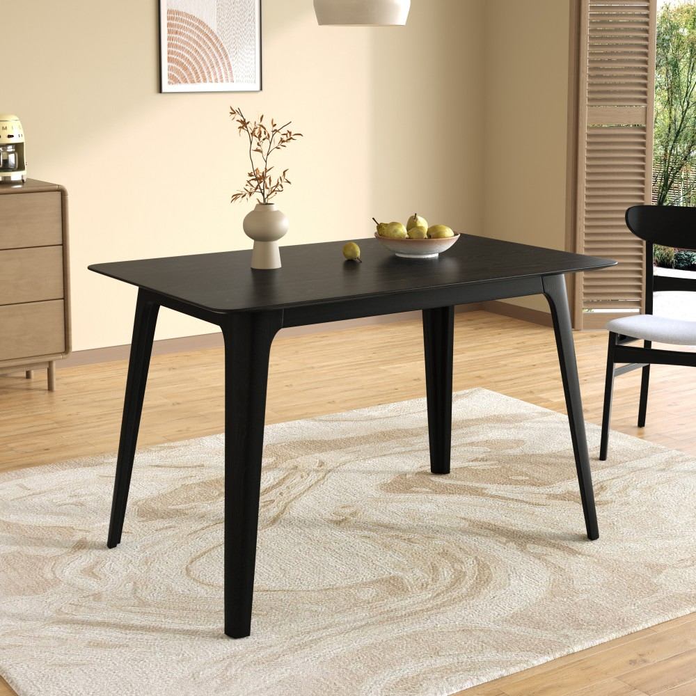 Coolbibila MYLAH-TABLE-BLACK Mid Century Modern Rectangular Dining Table with Black MDF Top and Solid Wood Legs for Dining Room