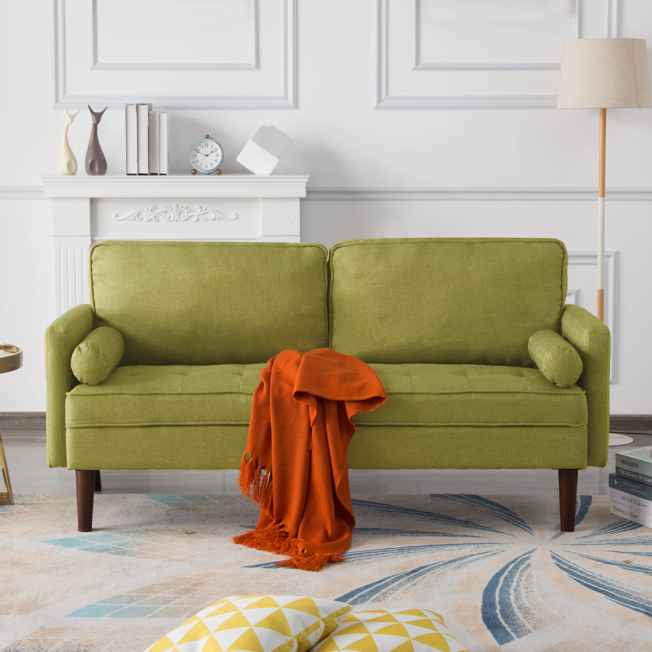 Vynxaria  65inch Modern Couch Loveseat Chic Minimalist Sofa for Living Room and Home Office Green