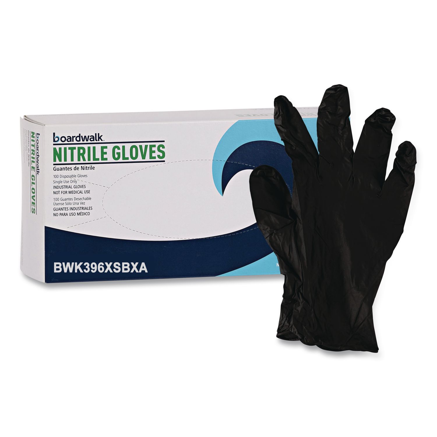Boardwalk 396 Series Disposable General-Purpose Nitrile Gloves Powder-Free X-Small 4.4 mil Thick 9.5 in Long Black 100/Box