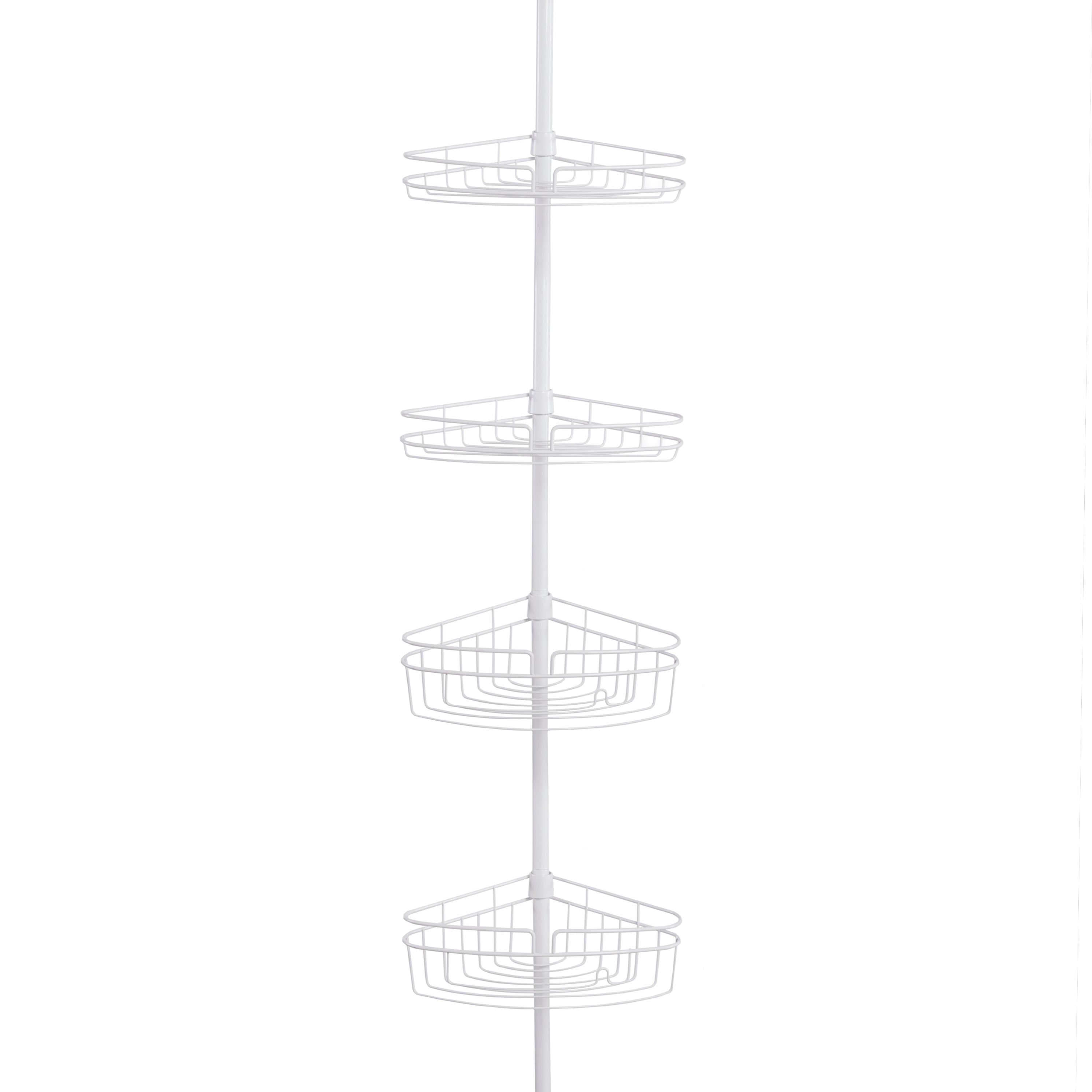 Kenney KN61523 White Steel 4 -Shelf Tension pole Freestanding shower caddy 8.3-in x 8.3-in x 108-in