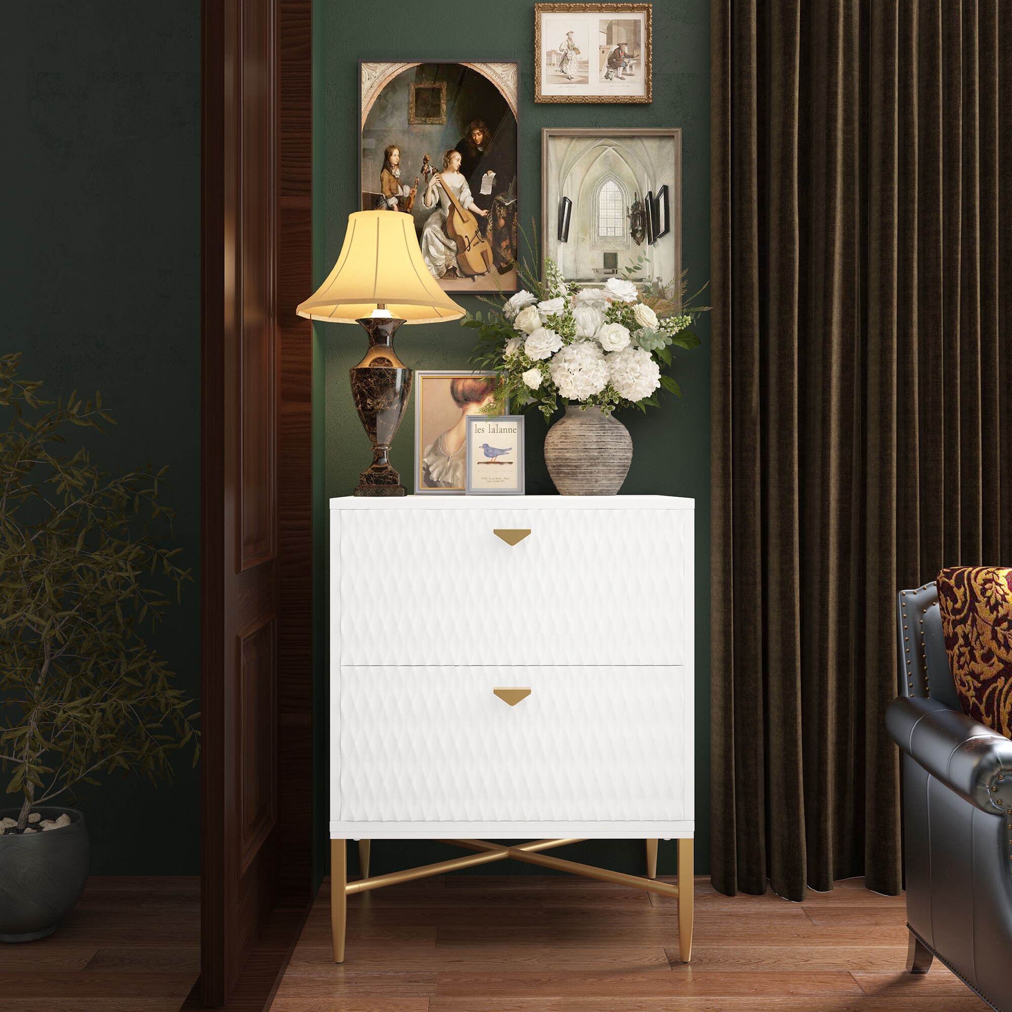 Clihome W50-ZO-0487 2 - Drawer Wood Nightstand White Nightstand